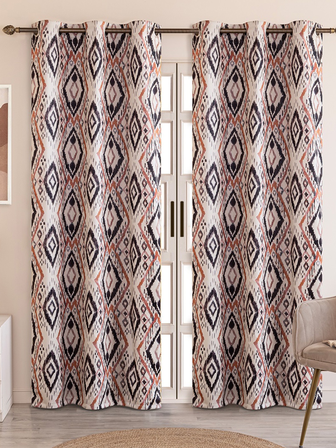 

HOMEMONDE Grey & White Set of 2 Black Out Door Curtain