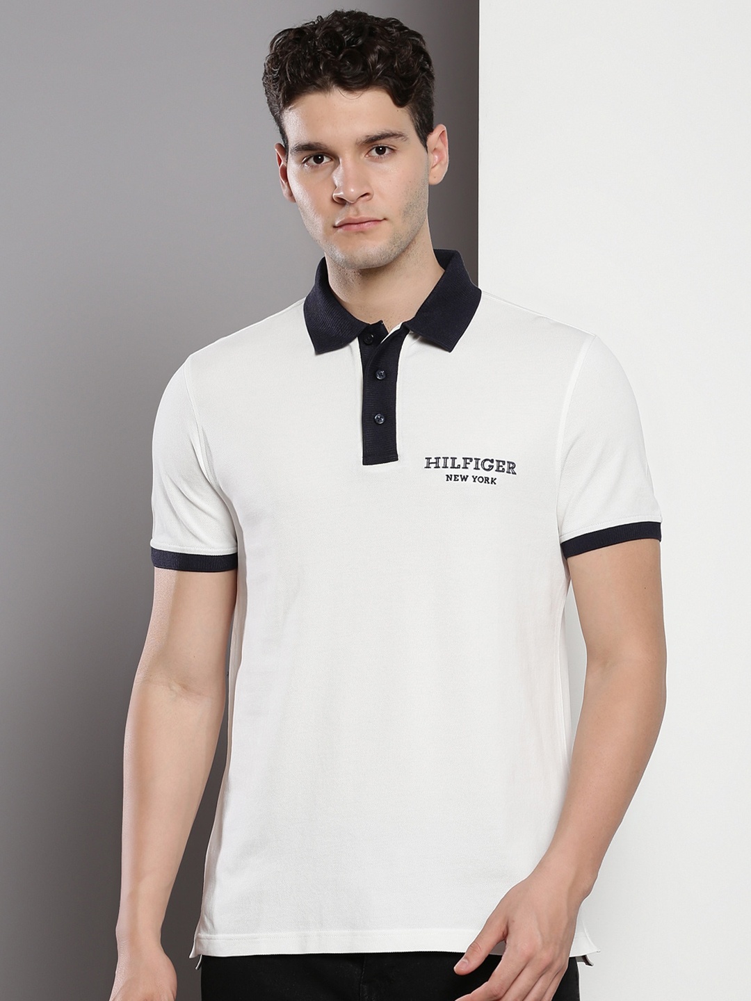 Tommy Hilfiger Men Typography Polo Collar T-shirt, White