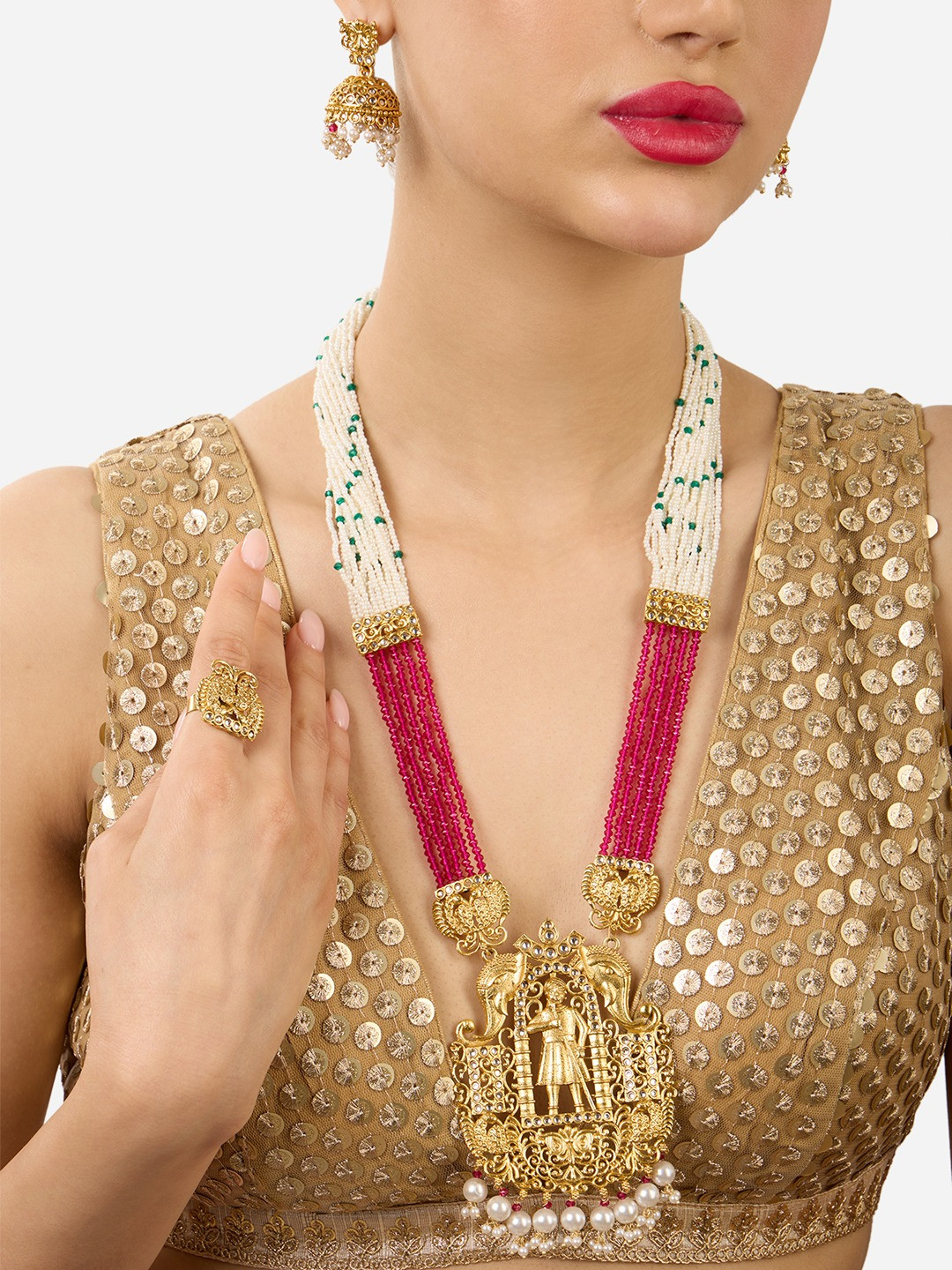 

Zaveri Pearls Gold-Plated Stone Studded Jewellery Set