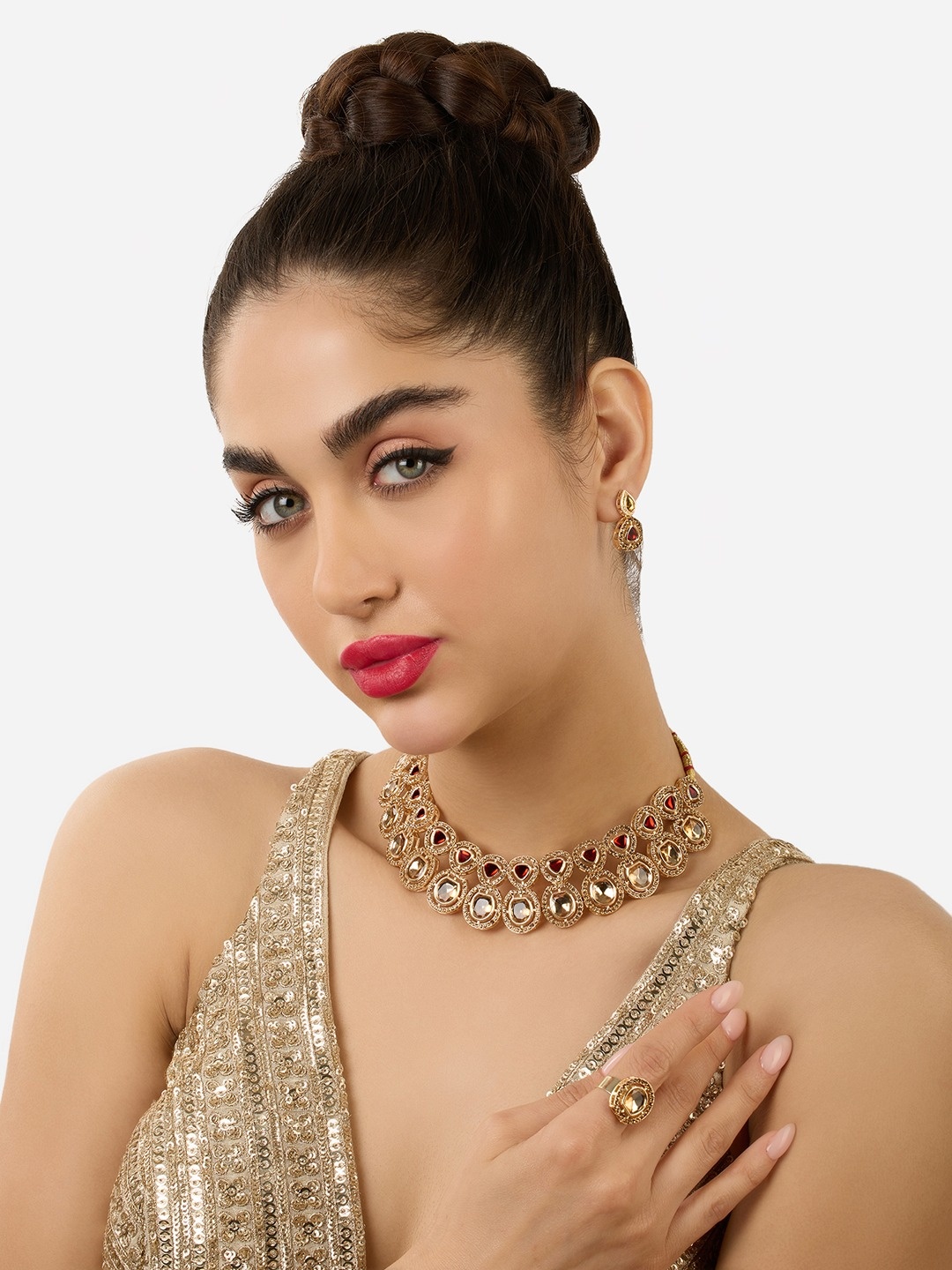 

Zaveri Pearls Gold-Plated Stones & Austrian Diamond-Studded Jewellery Set