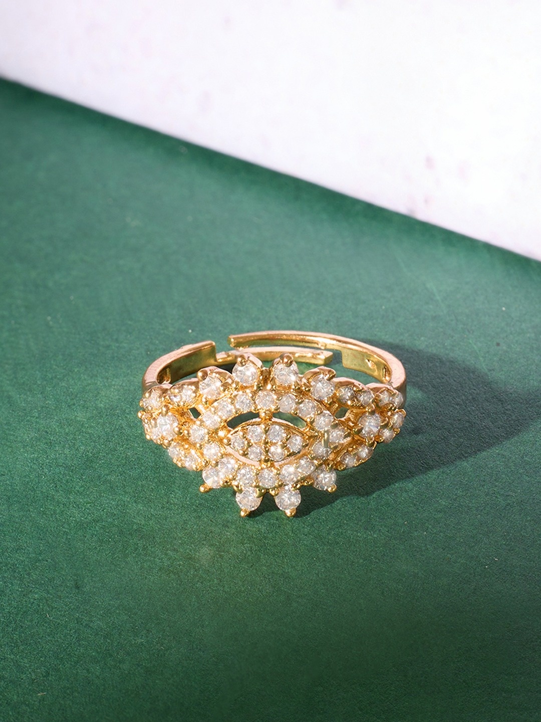 

Zaveri Pearls Cubic Zirconia Studded Adjustable Finger Ring, Gold