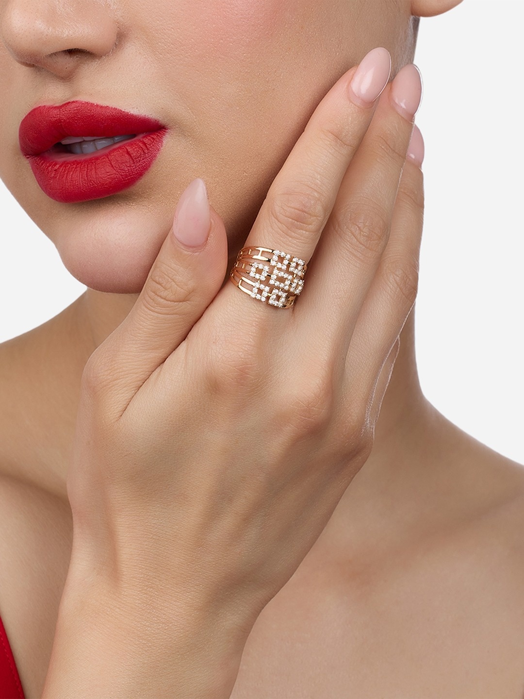 

Zaveri Pearls Cubic Zirconia Studded Adjustable Finger Ring, Gold