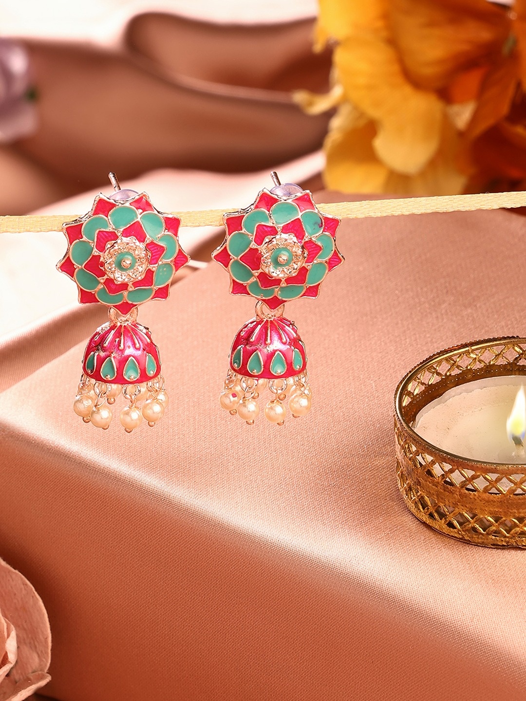 

Zaveri Pearls Contemporary Jhumkas Earrings, Pink