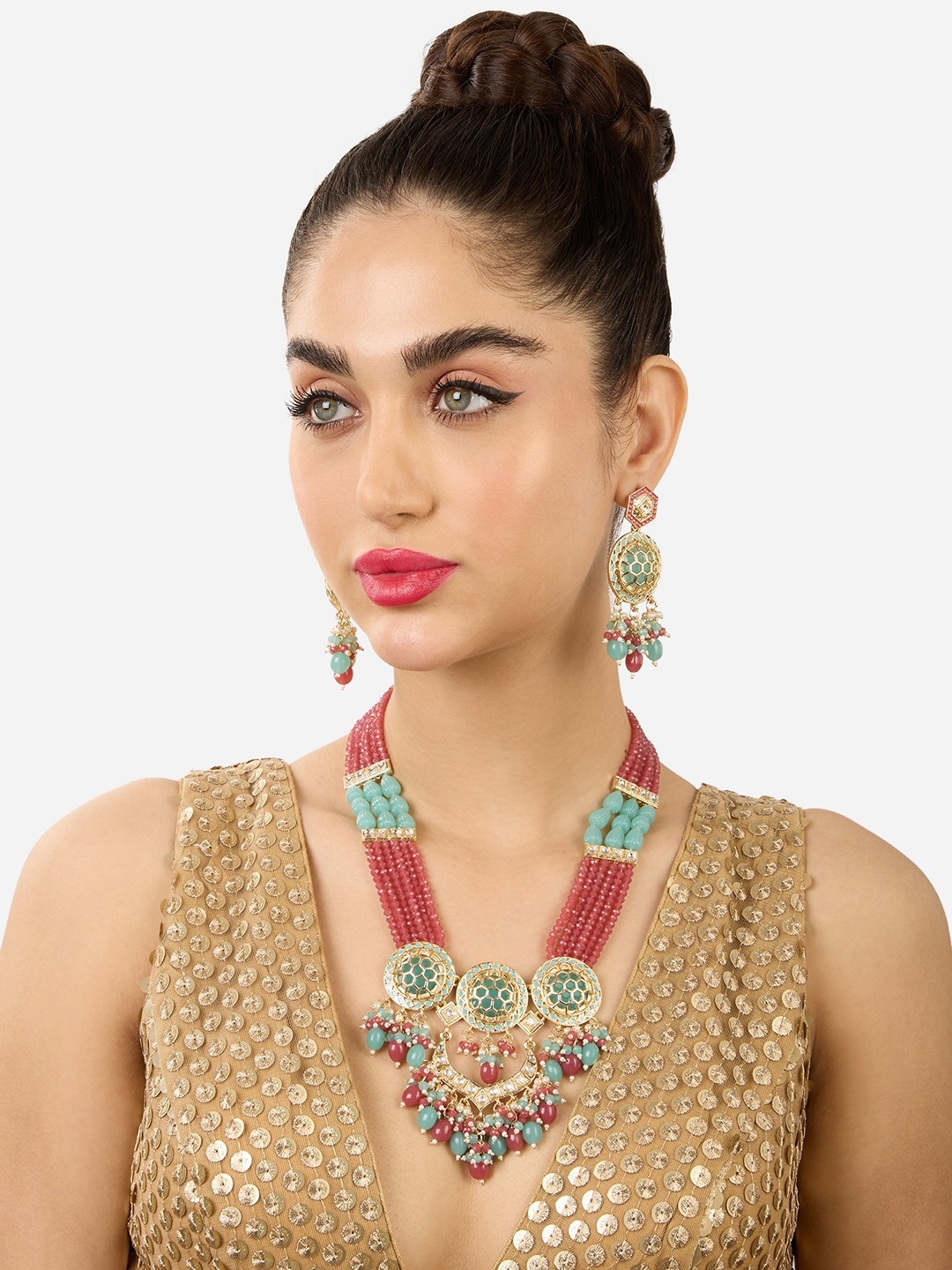 

Zaveri Pearls Gold-Plated Stone Studded Jewellery Set