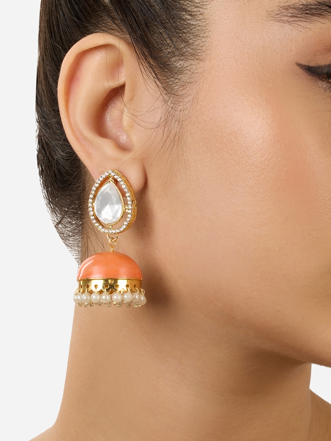 

Zaveri Pearls Contemporary Jhumkas Earrings, Peach