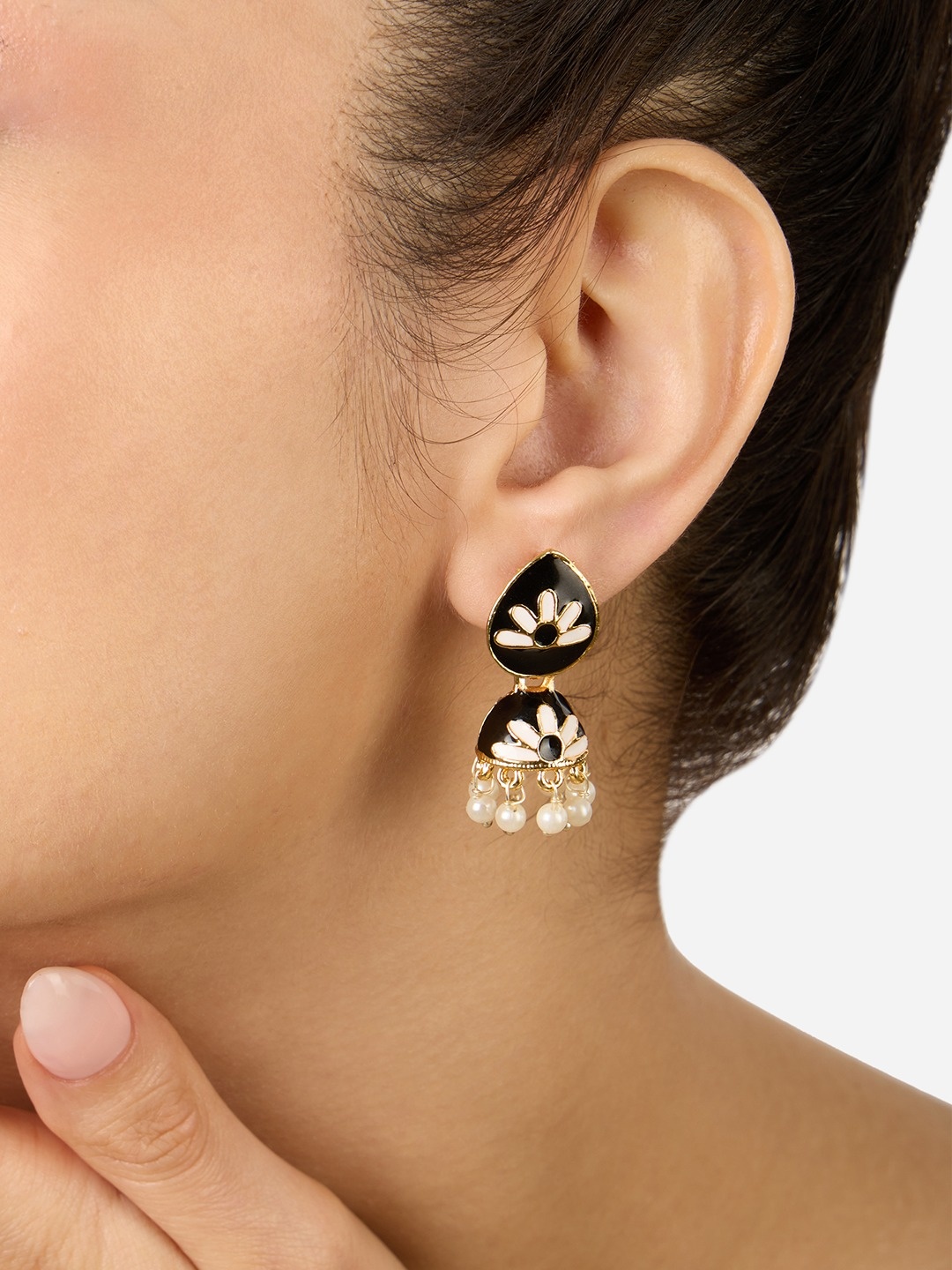 

Zaveri Pearls Contemporary Chandbalis Earrings, Black
