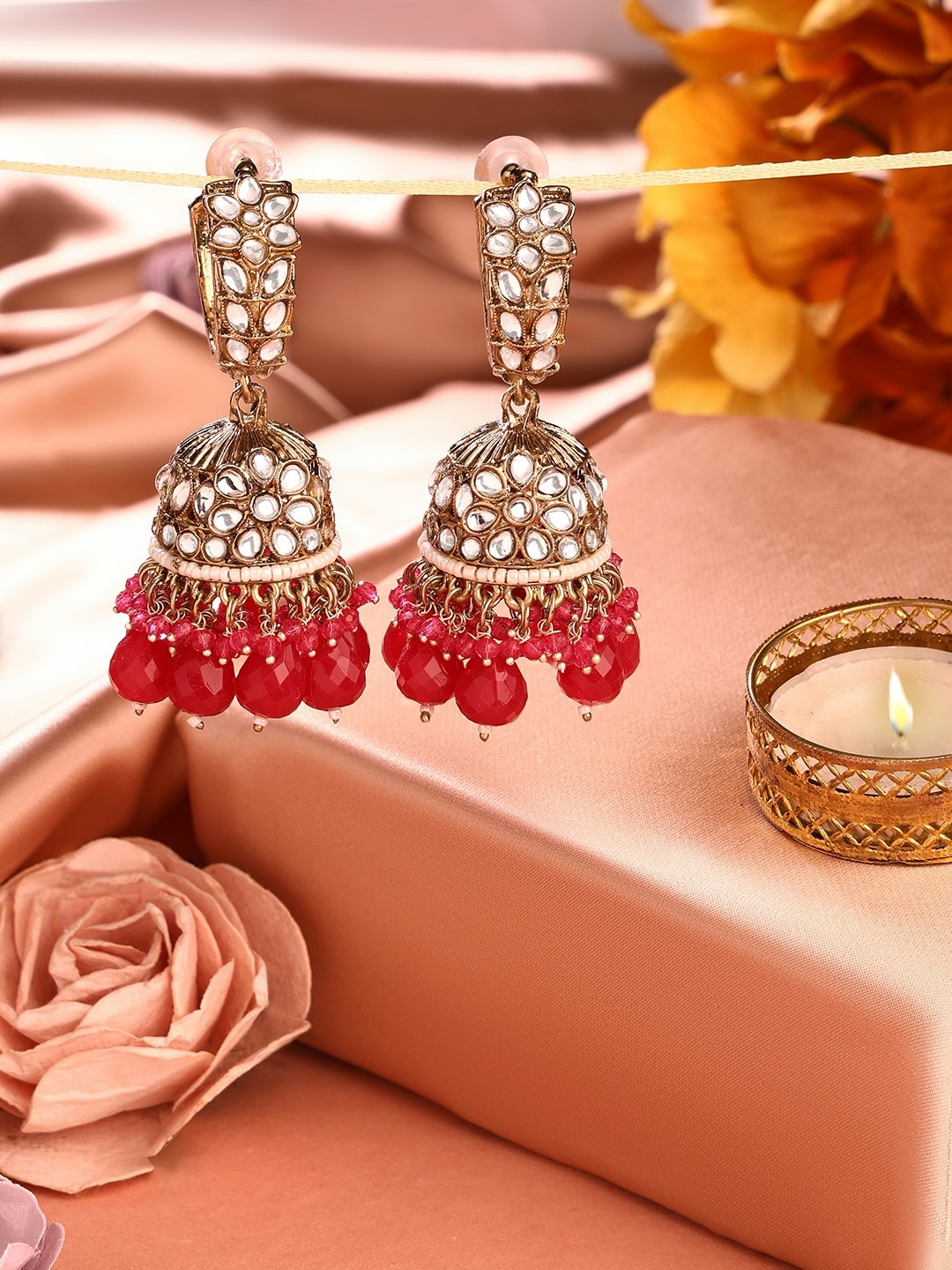 

Zaveri Pearls Contemporary Jhumkas Earrings, Pink