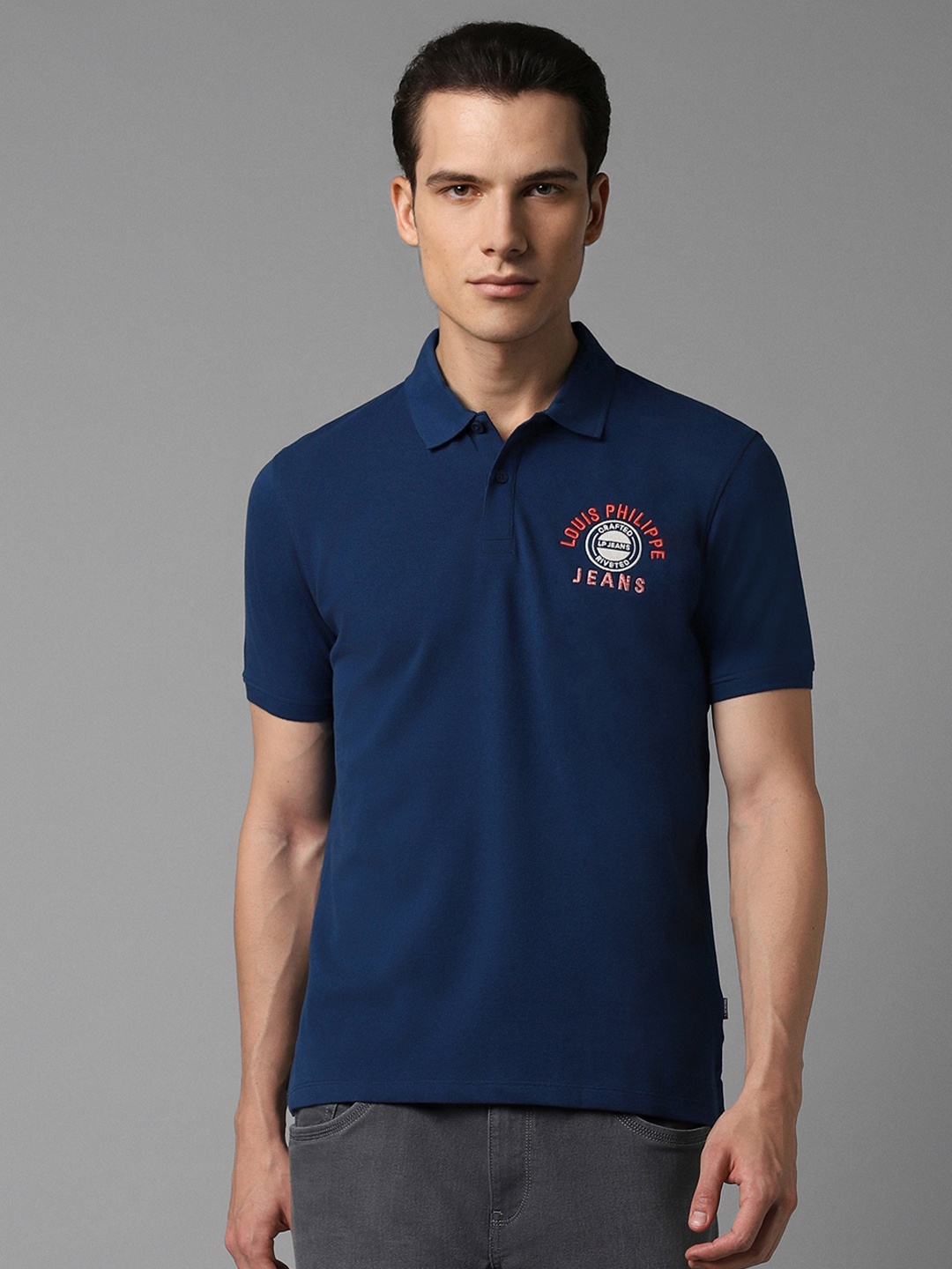 

Louis Philippe Jeans Polo Collar Slim Fit Pure Cotton T-shirt, Navy blue