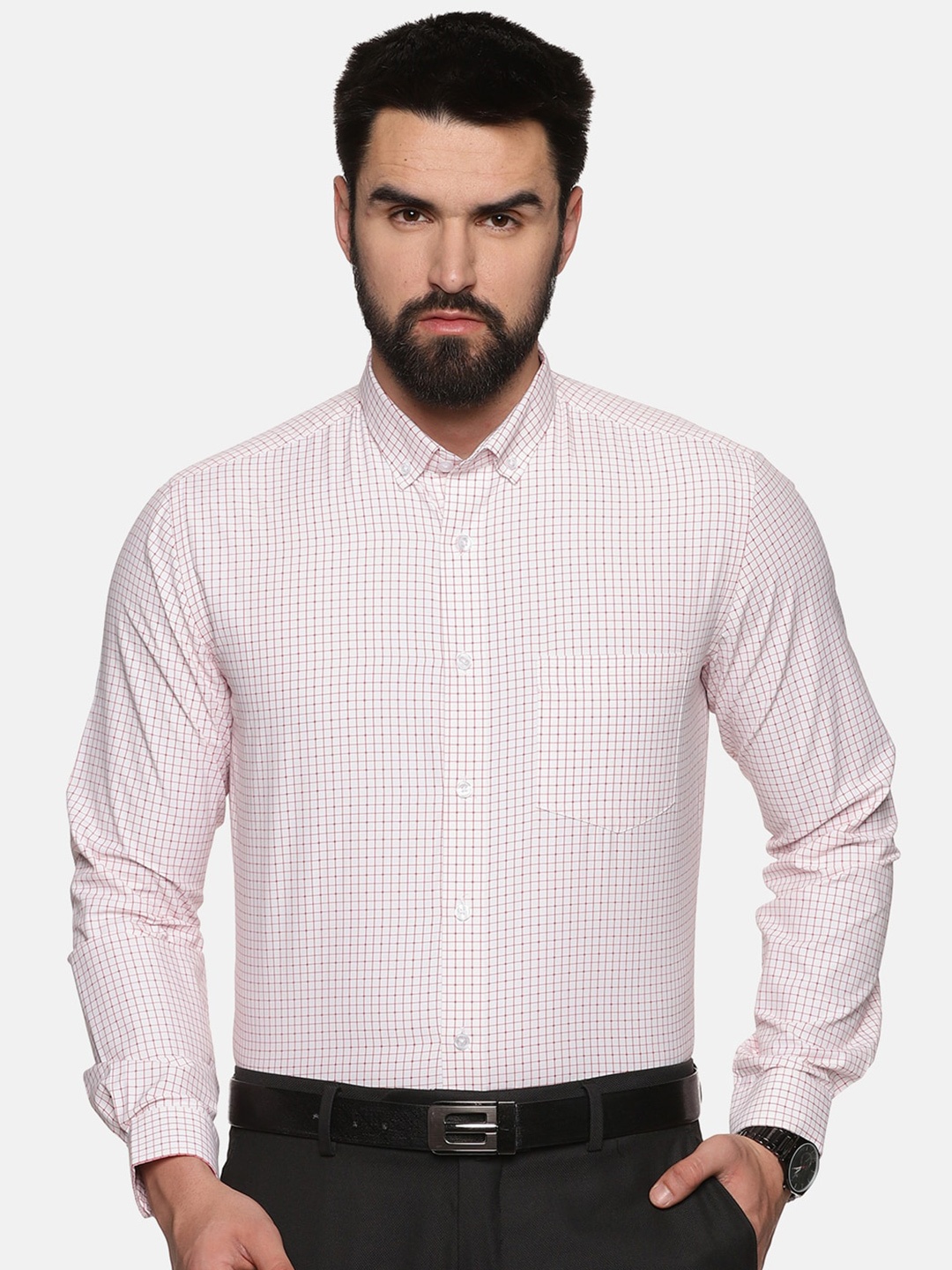 

DON VINO Men Comfort Slim Fit Grid Tattersall Checks Opaque Checked Formal Shirt, White