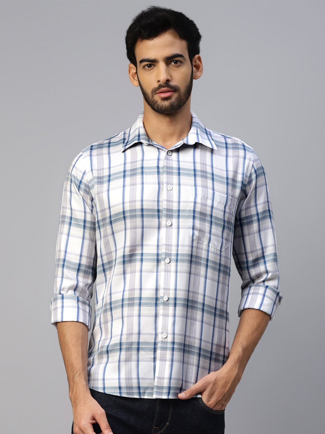 

DON VINO Men Comfort Tartan Checks Opaque Checked Casual Shirt, Blue