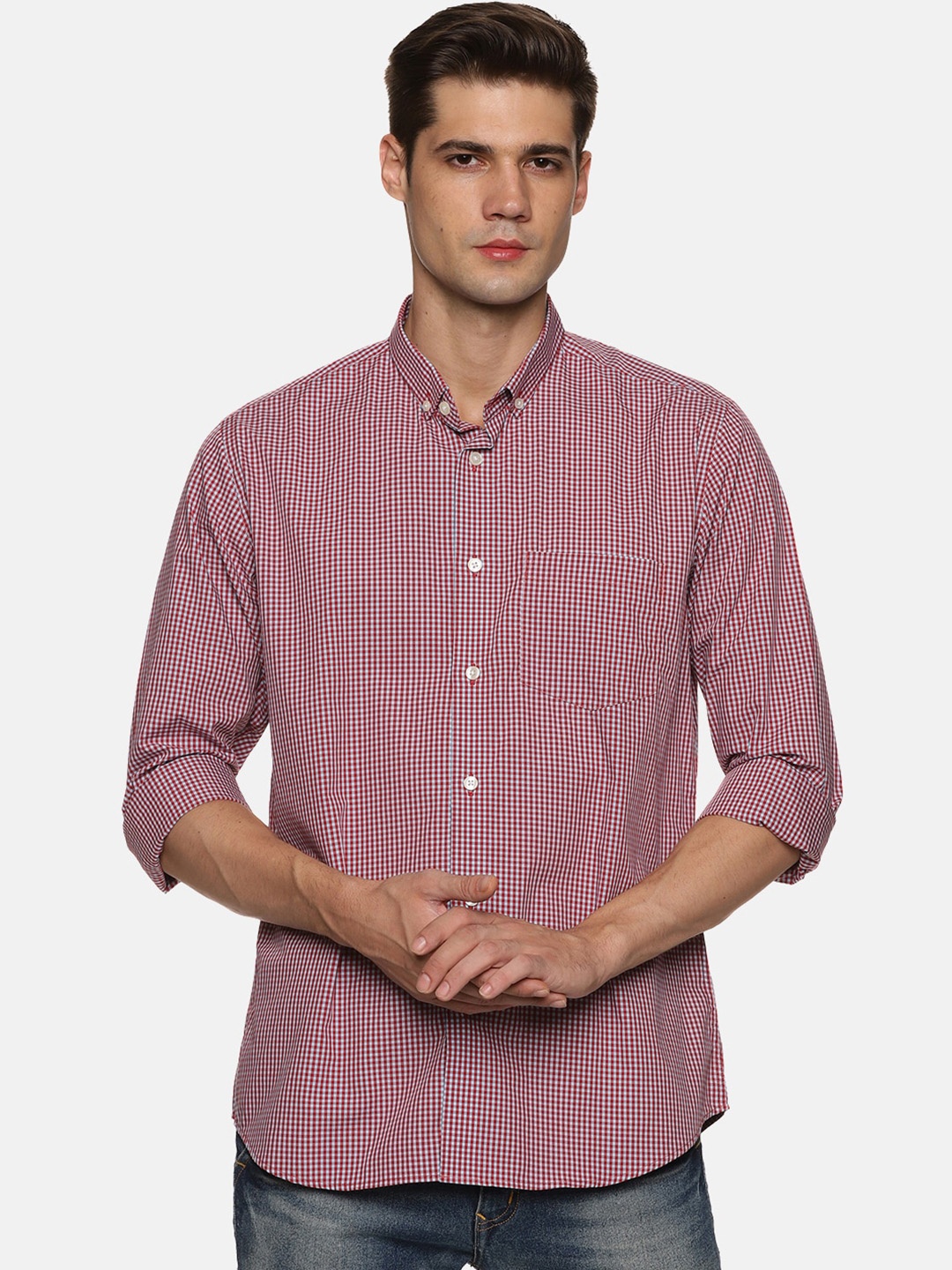 

DON VINO Men Comfort Slim Fit Micro Checks Opaque Checked Formal Shirt, Pink
