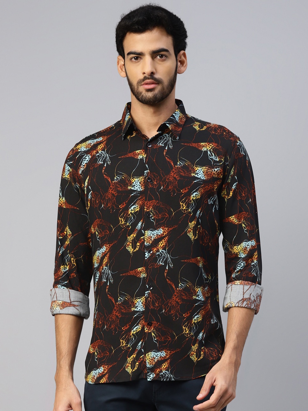DON VINO Men Comfort Floral Opaque Printed Casual Shirt, Black