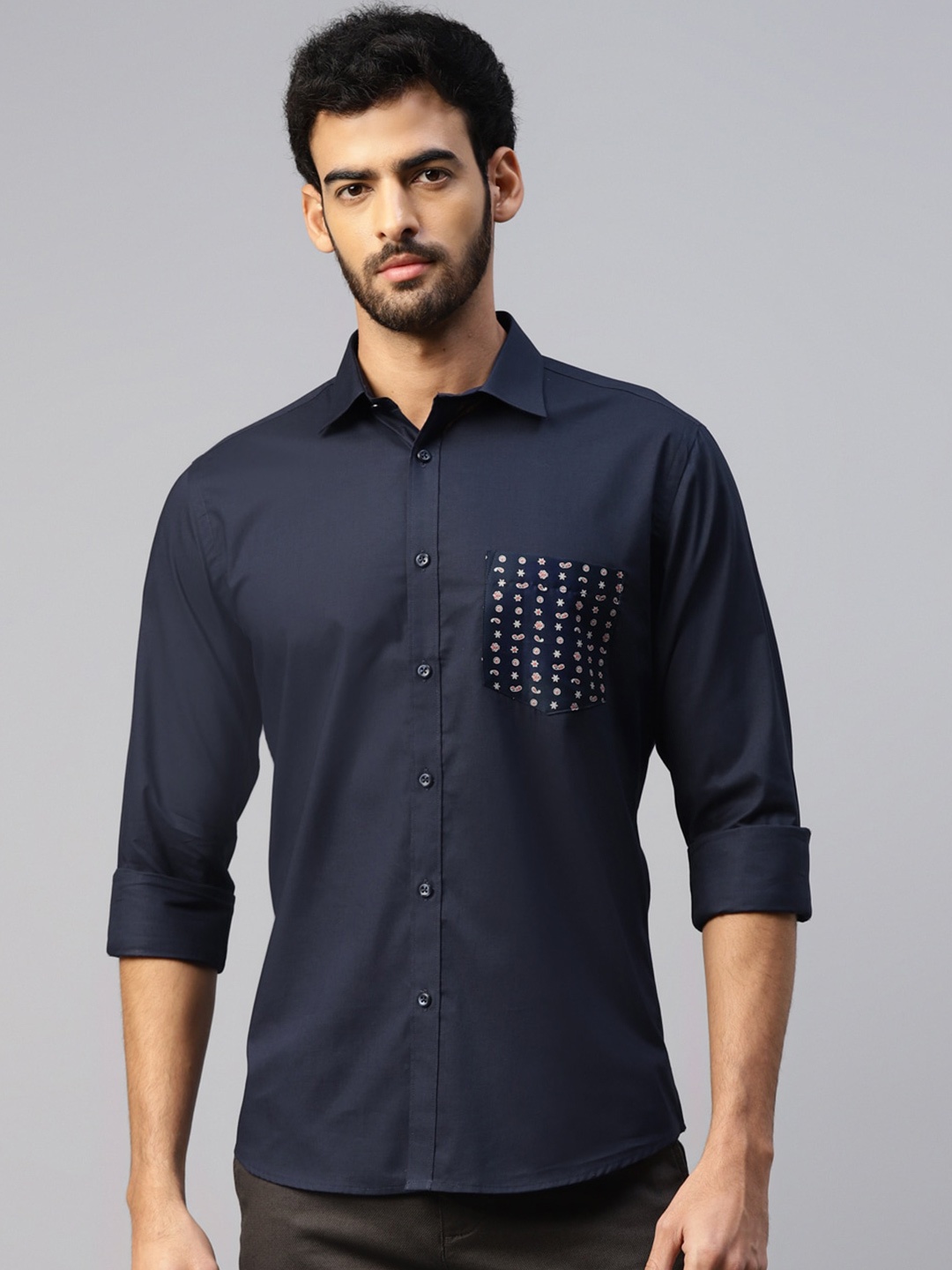 

DON VINO Men Comfort Opaque Printed Casual Shirt, Navy blue