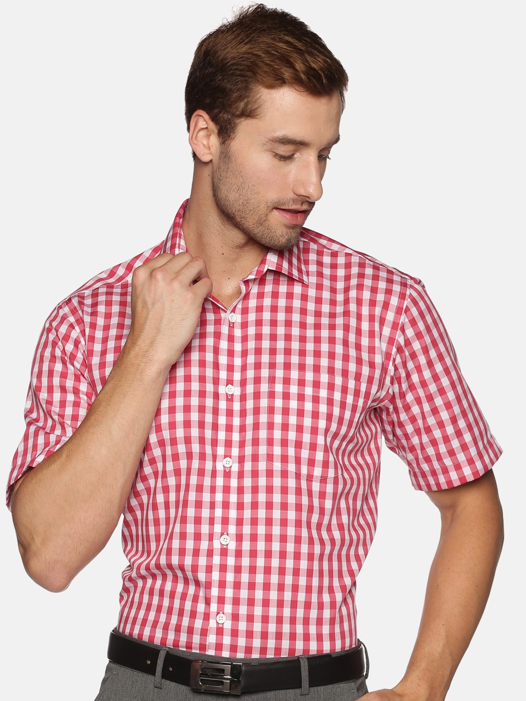 

DON VINO Men Comfort Gingham Checks Opaque Checked Casual Shirt, Pink