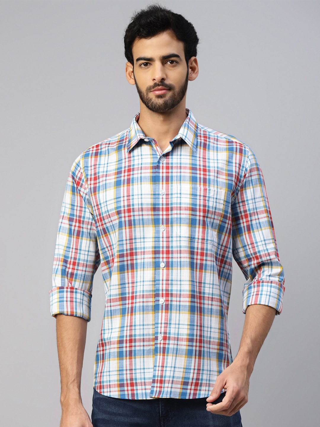 

DON VINO Men Comfort Tartan Checks Opaque Checked Casual Shirt, Blue