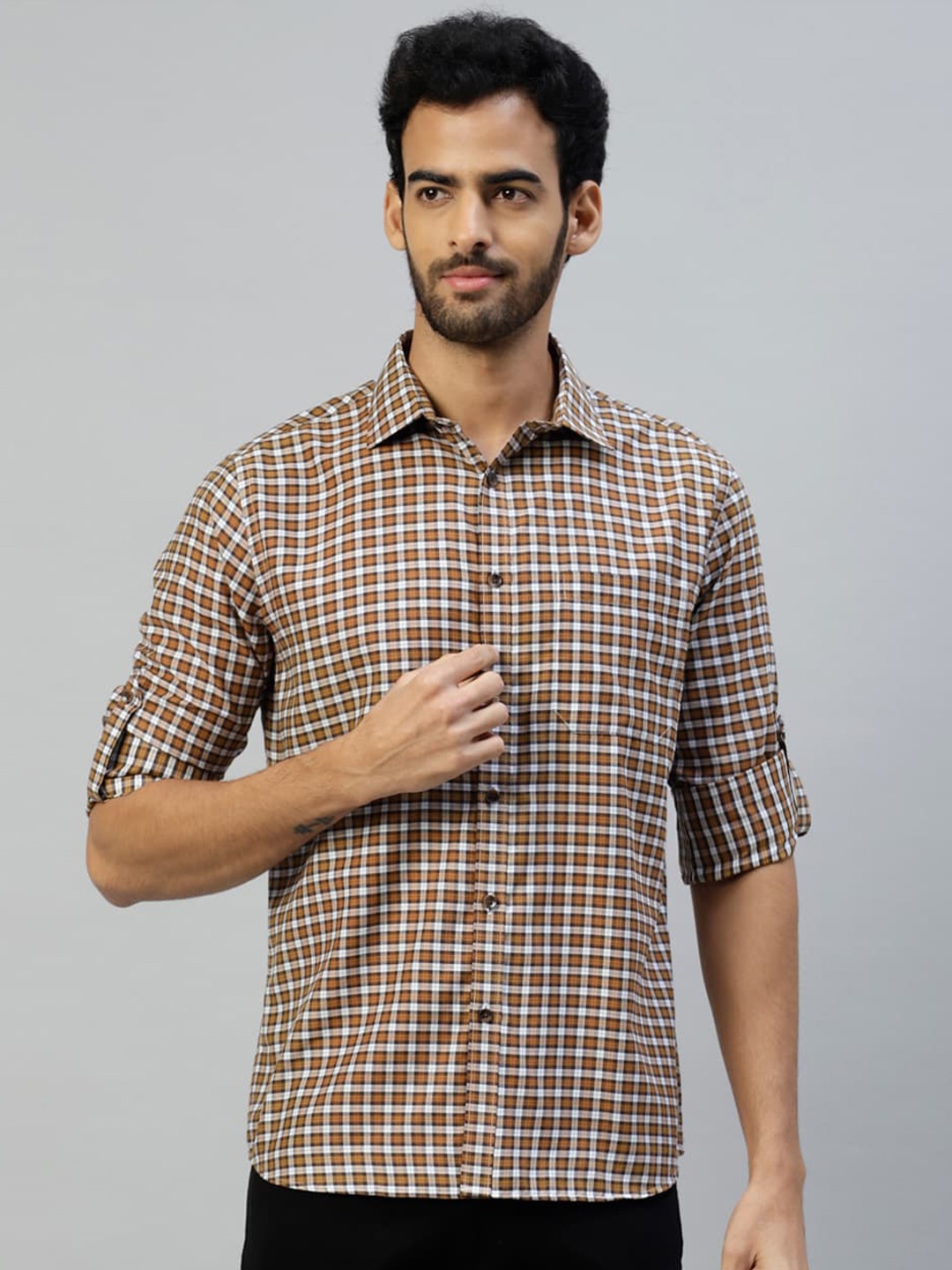 

DON VINO Men Comfort Opaque Checked Casual Shirt, Mustard