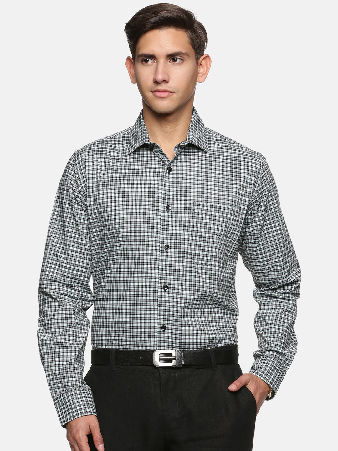 

DON VINO Men Comfort Slim Fit Opaque Checked Formal Shirt, Olive