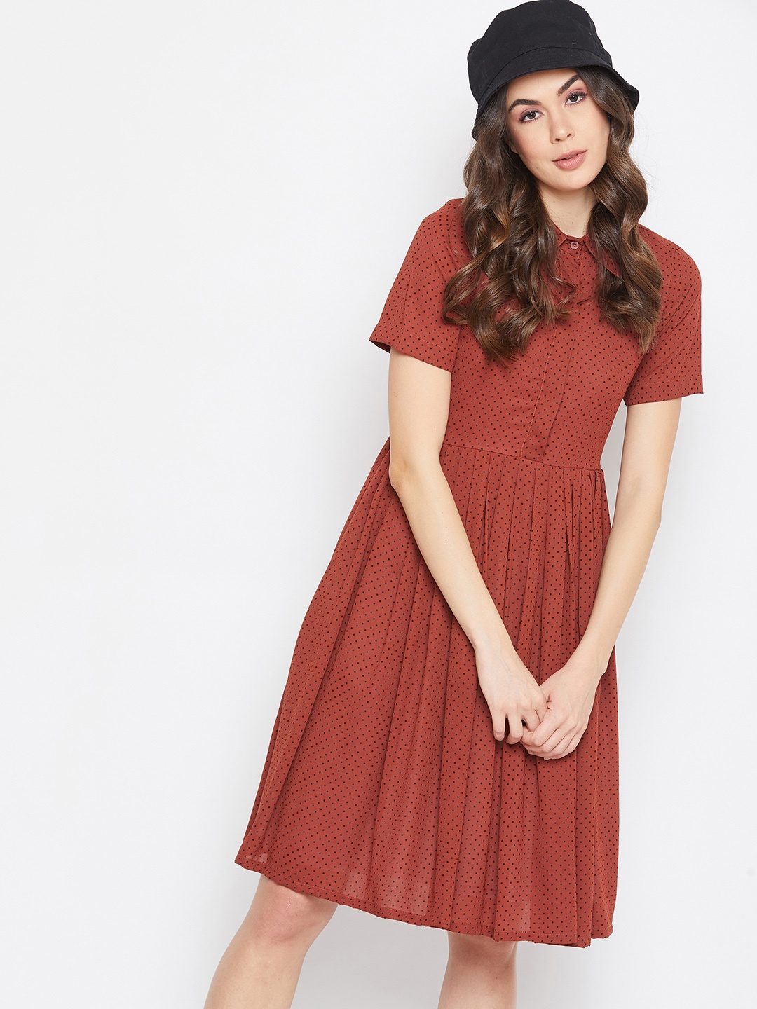 

DELAN Crepe Fit & Flare Dress, Brown