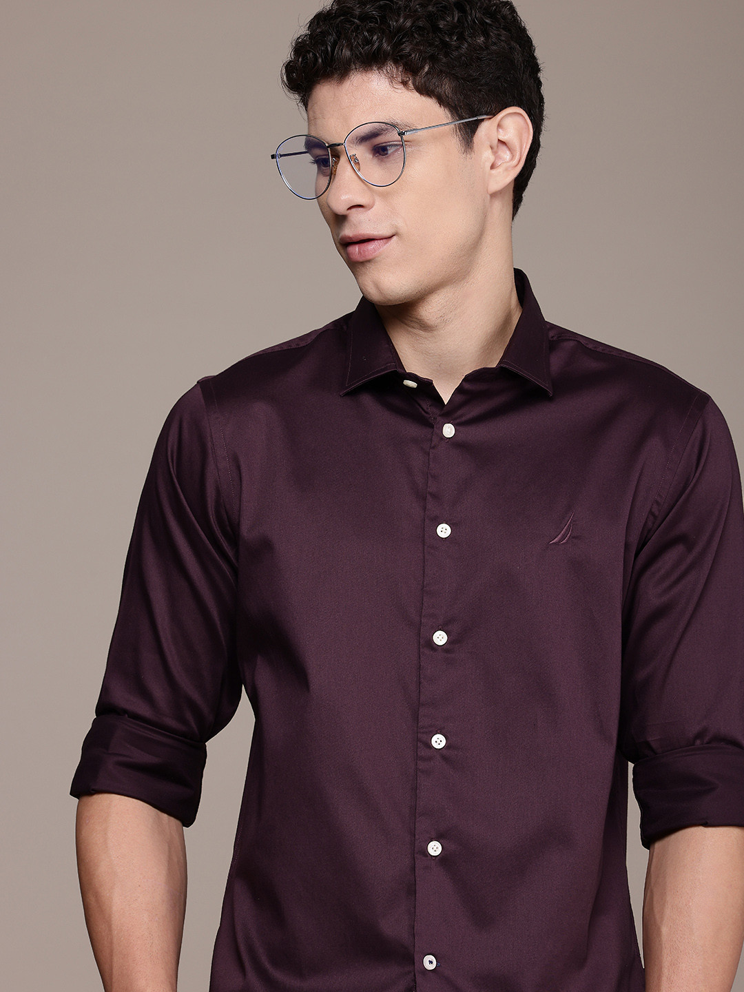 

Nautica Opaque Slim Fit Stretchable Casual Shirt, Purple