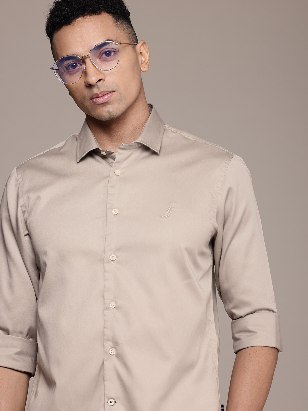 

Nautica Opaque Pure Cotton Slim Fit Casual Shirt, Grey