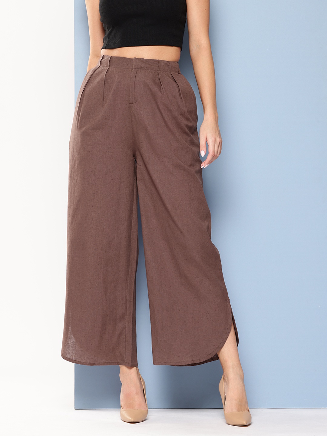 

Chemistry High-Waist Pleated Parallel Trousers, Brown