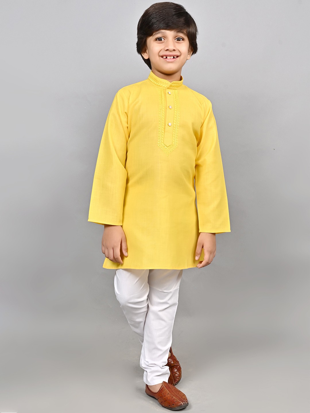 

BAESD Boys Regular Thread Work Kurta with Pyjamas, Yellow