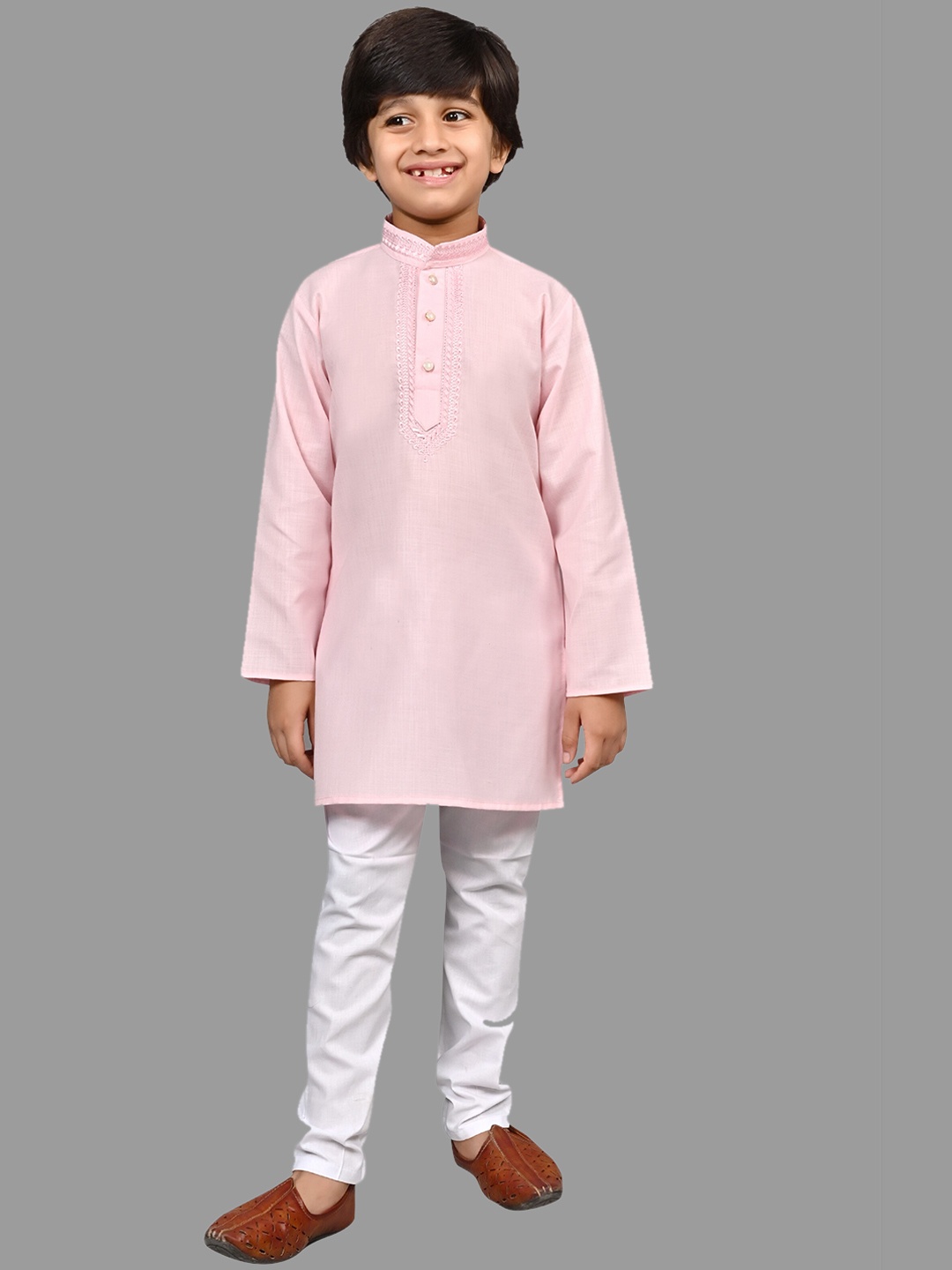 

BAESD Boys Regular Thread Work Kurta with Pyjamas, Pink