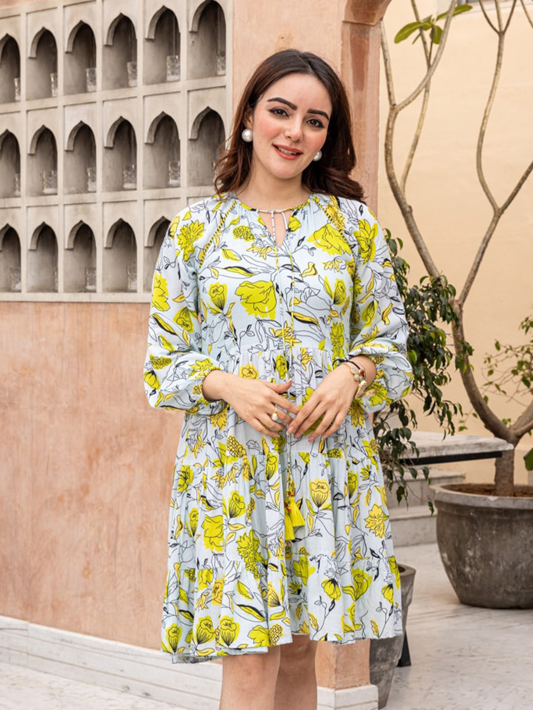 

Ambraee Floral Print A-Line Dress, Blue