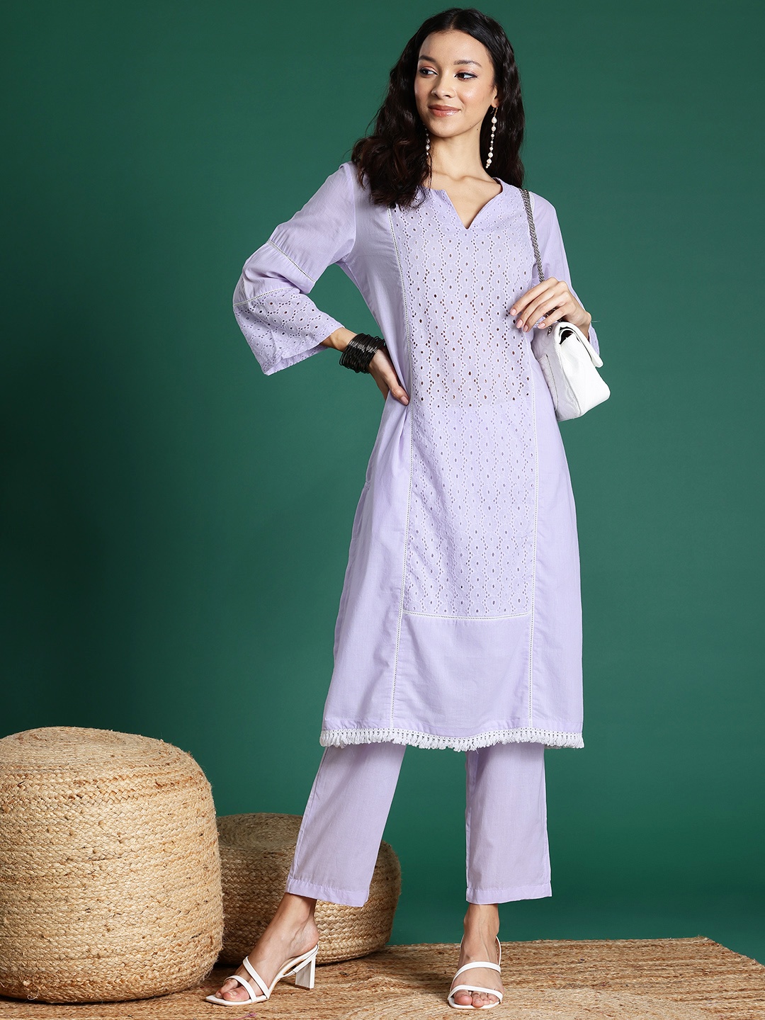 

Sangria Embroidered Pure Cotton Kurta Set, Blue