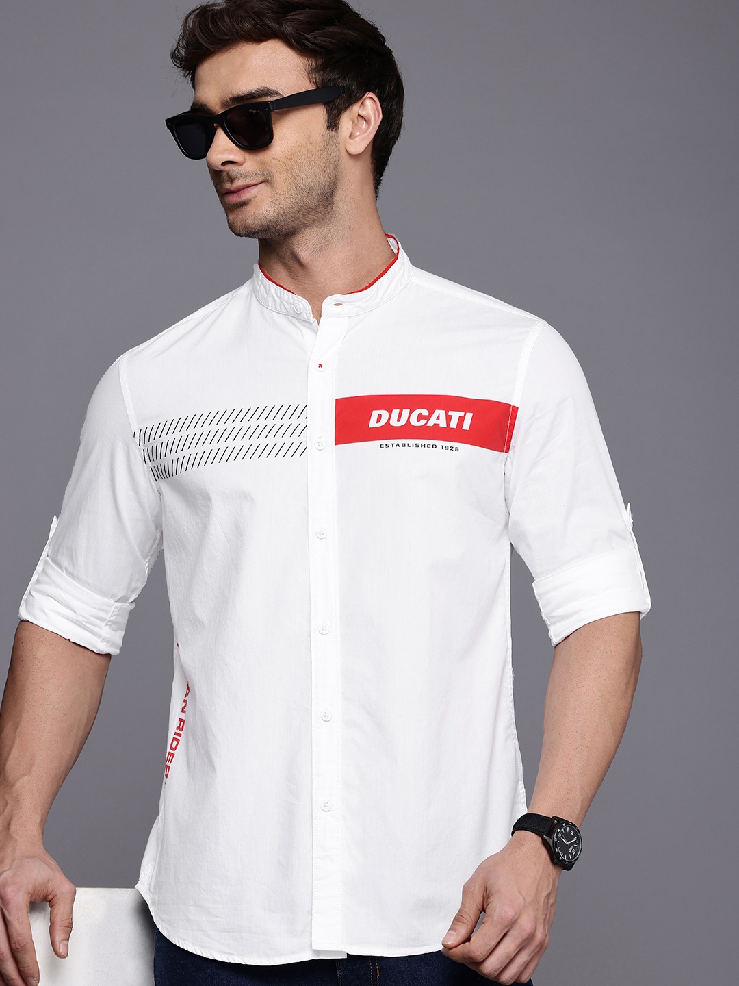 

Ducati Pure Cotton Opaque Printed Casual Shirt, White