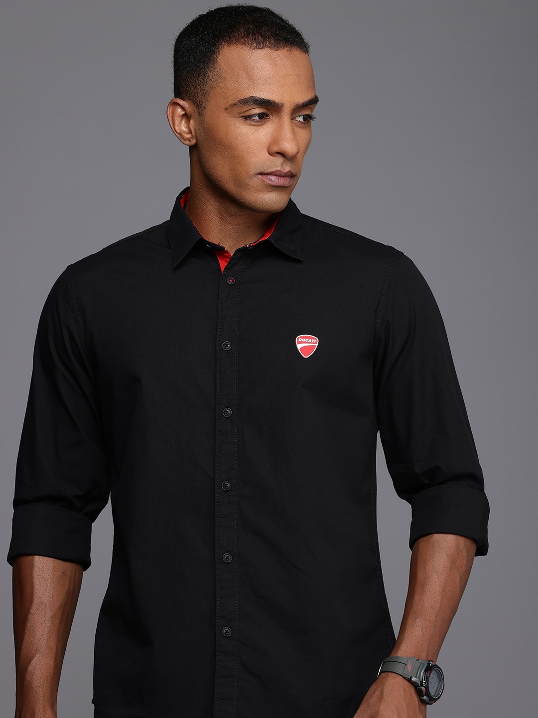 

Ducati Pure Cotton Opaque Casual Shirt, Black
