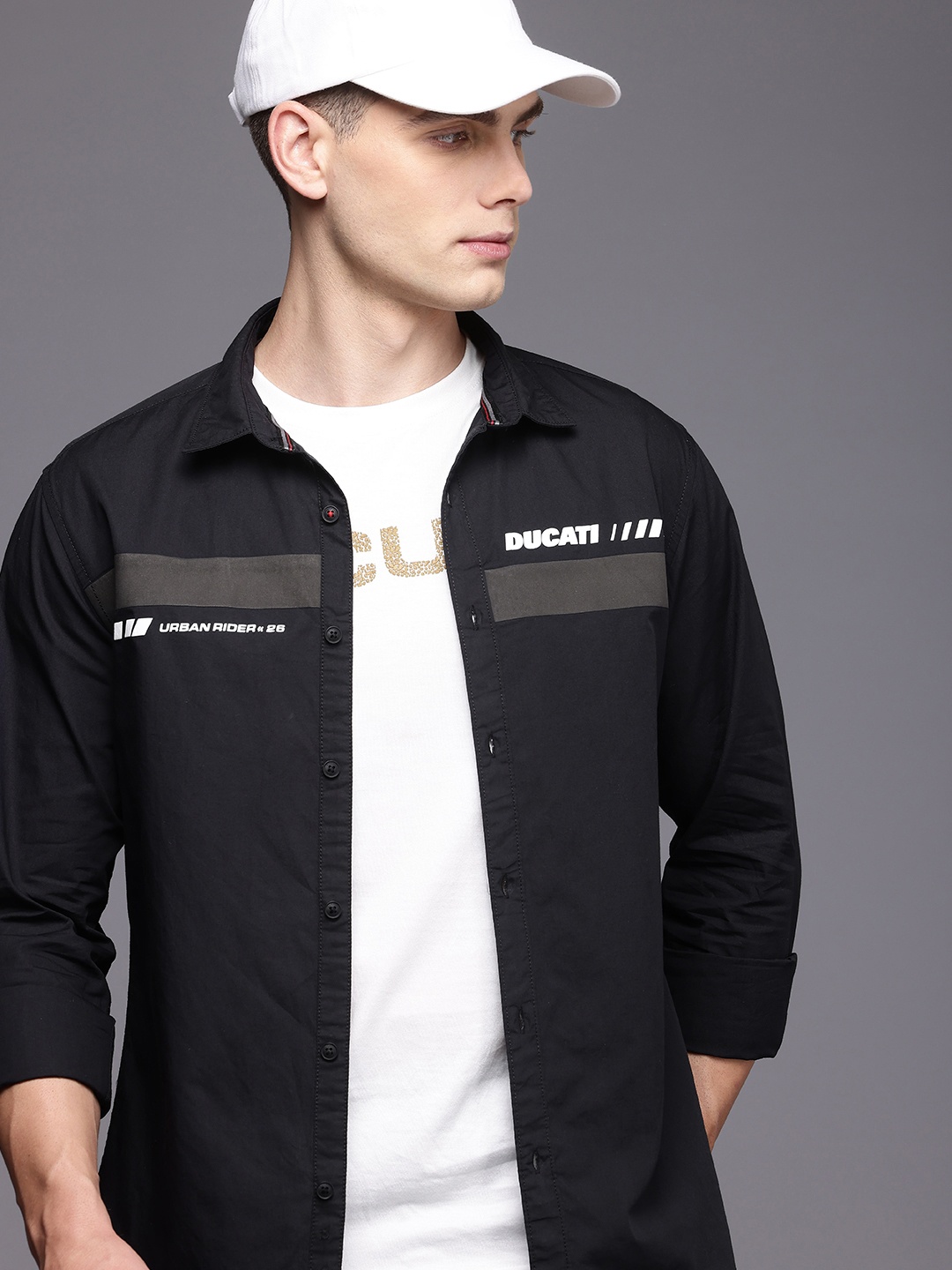 

Ducati Pure Cotton Striped Opaque Casual Shirt, Black