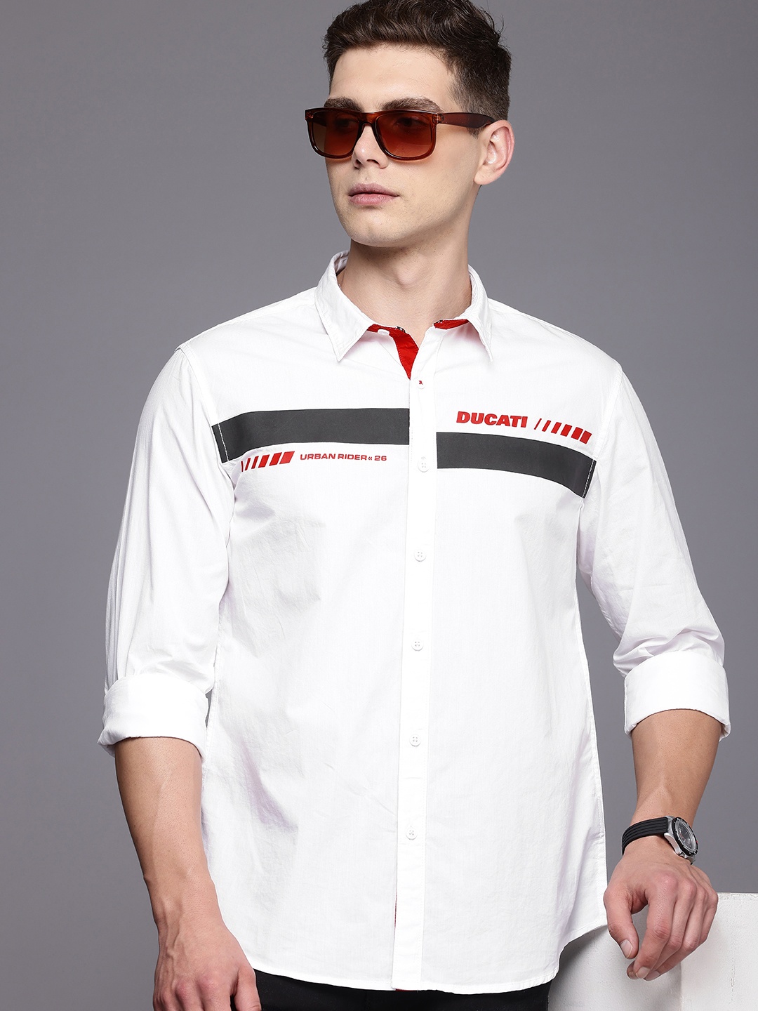 

Ducati Pure Cotton Striped Opaque Casual Shirt, White