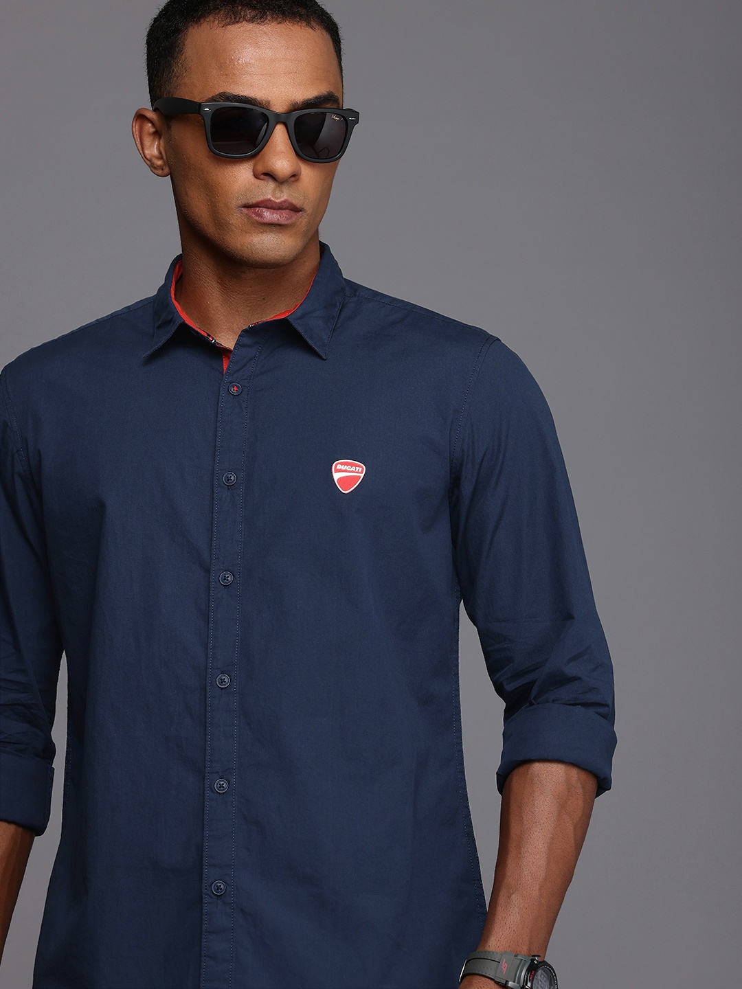 

Ducati Pure Cotton Opaque Casual Shirt, Navy blue