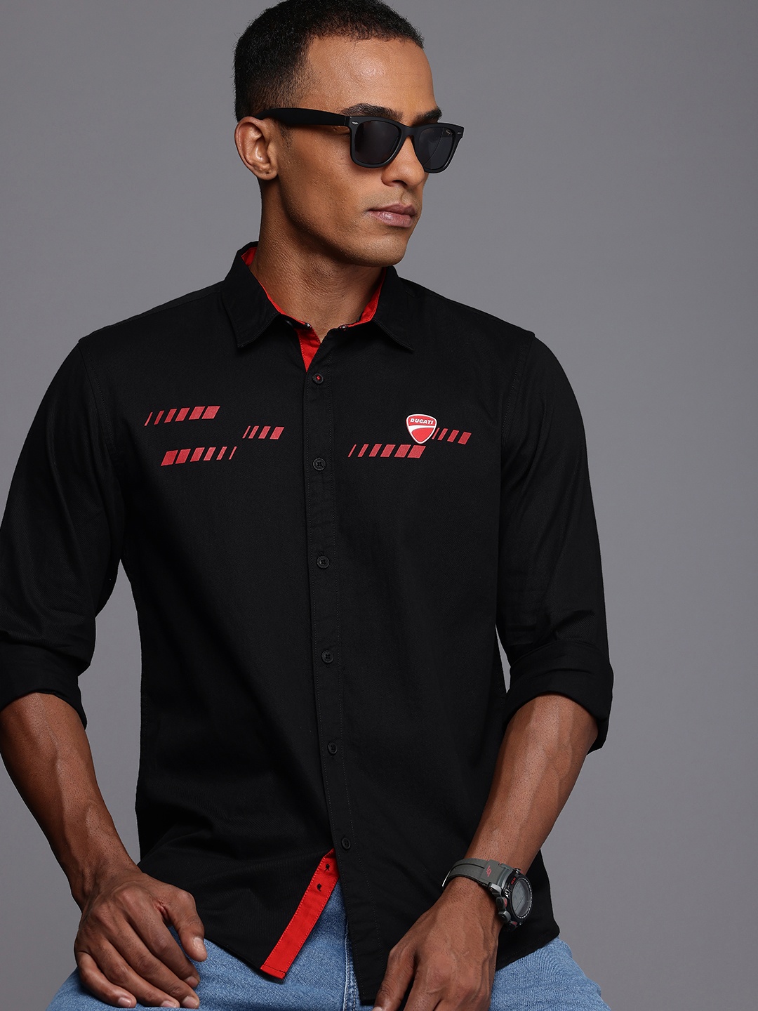 

Ducati Pure Cotton Opaque Printed Casual Shirt, Black