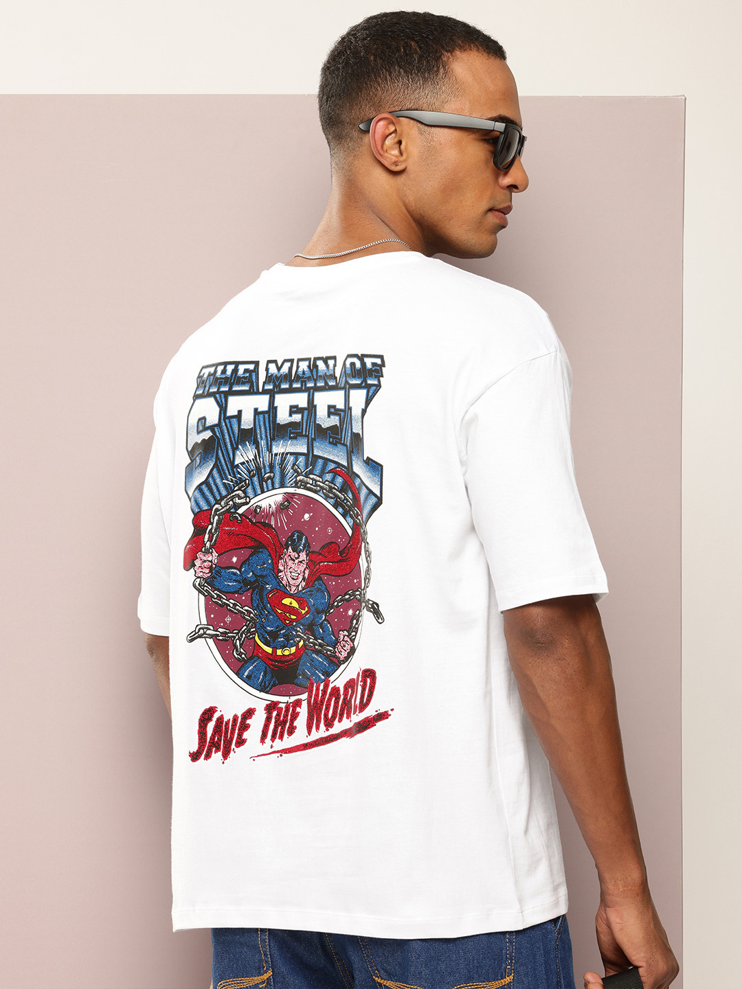 

Kook N Keech Superman Printed Drop-Shoulder Sleeves Oversized Pure Cotton T-shirt, White