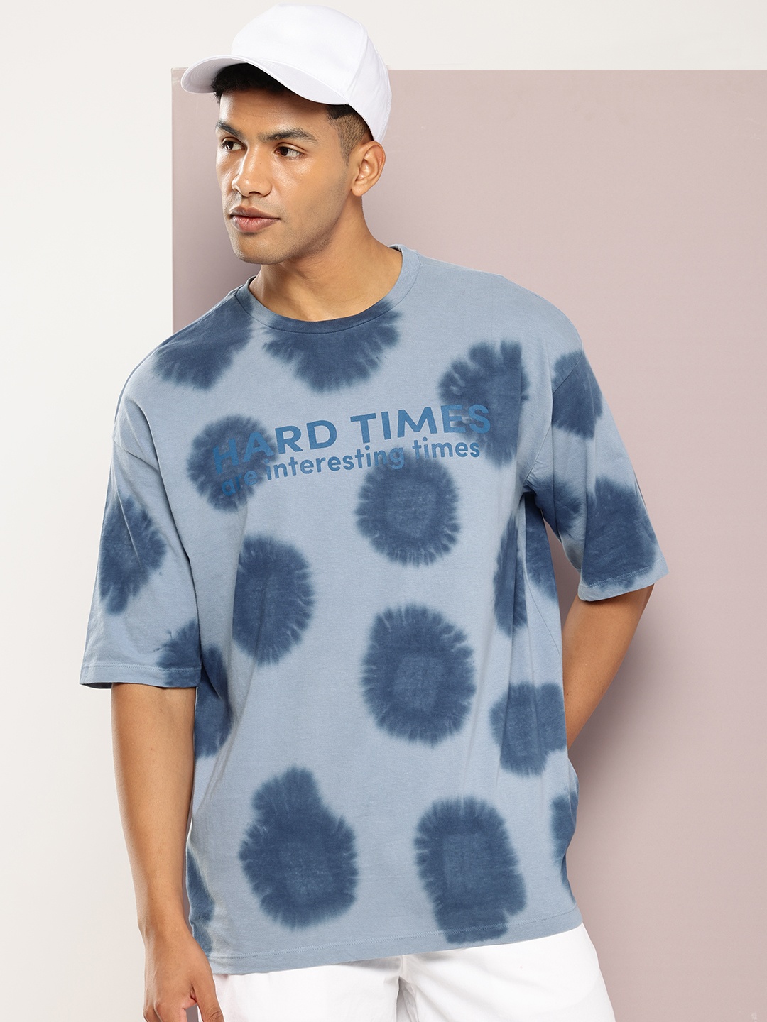 

Kook N Keech Dyed Drop-Shoulder Sleeves Pure Cotton Oversized T-shirt, Blue