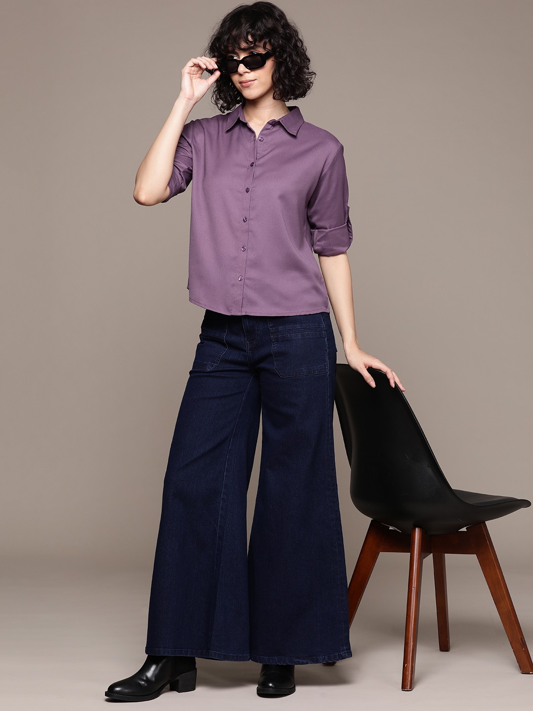 

The Roadster Lifestyle Co. Roll-Up Sleeves Smart Casual Shirt, Purple