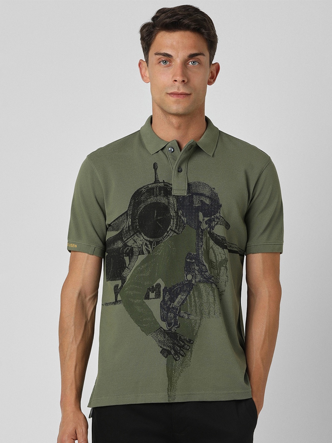 

Van Heusen Sport Men Printed Polo Collar Raw Edge T-shirt, Green