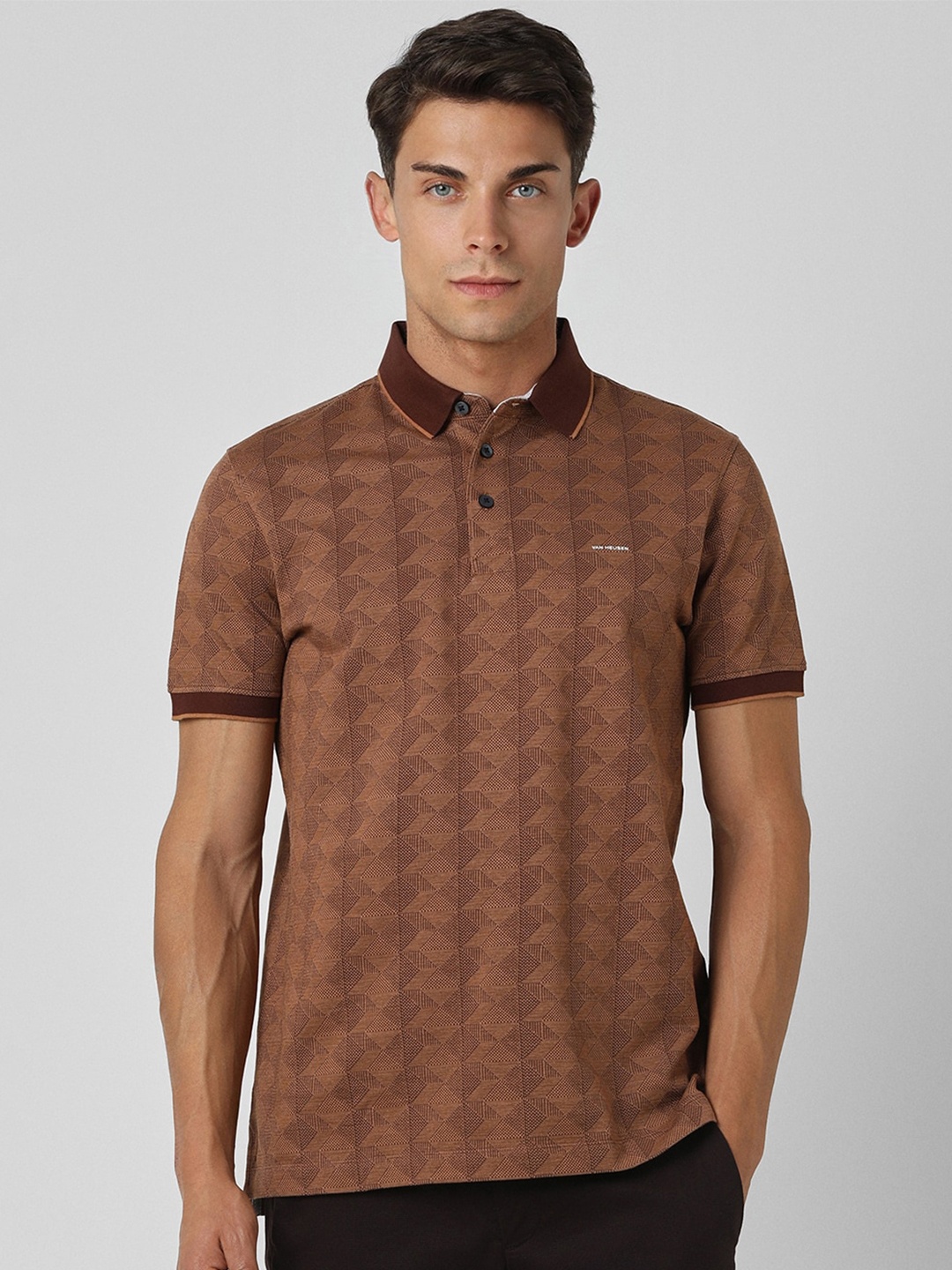 

Van Heusen Sport Men Striped Polo Collar Pockets T-shirt, Brown