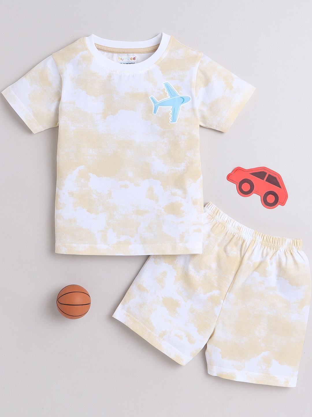 

BUMZEE Boys Printed T-shirt with Shorts, White