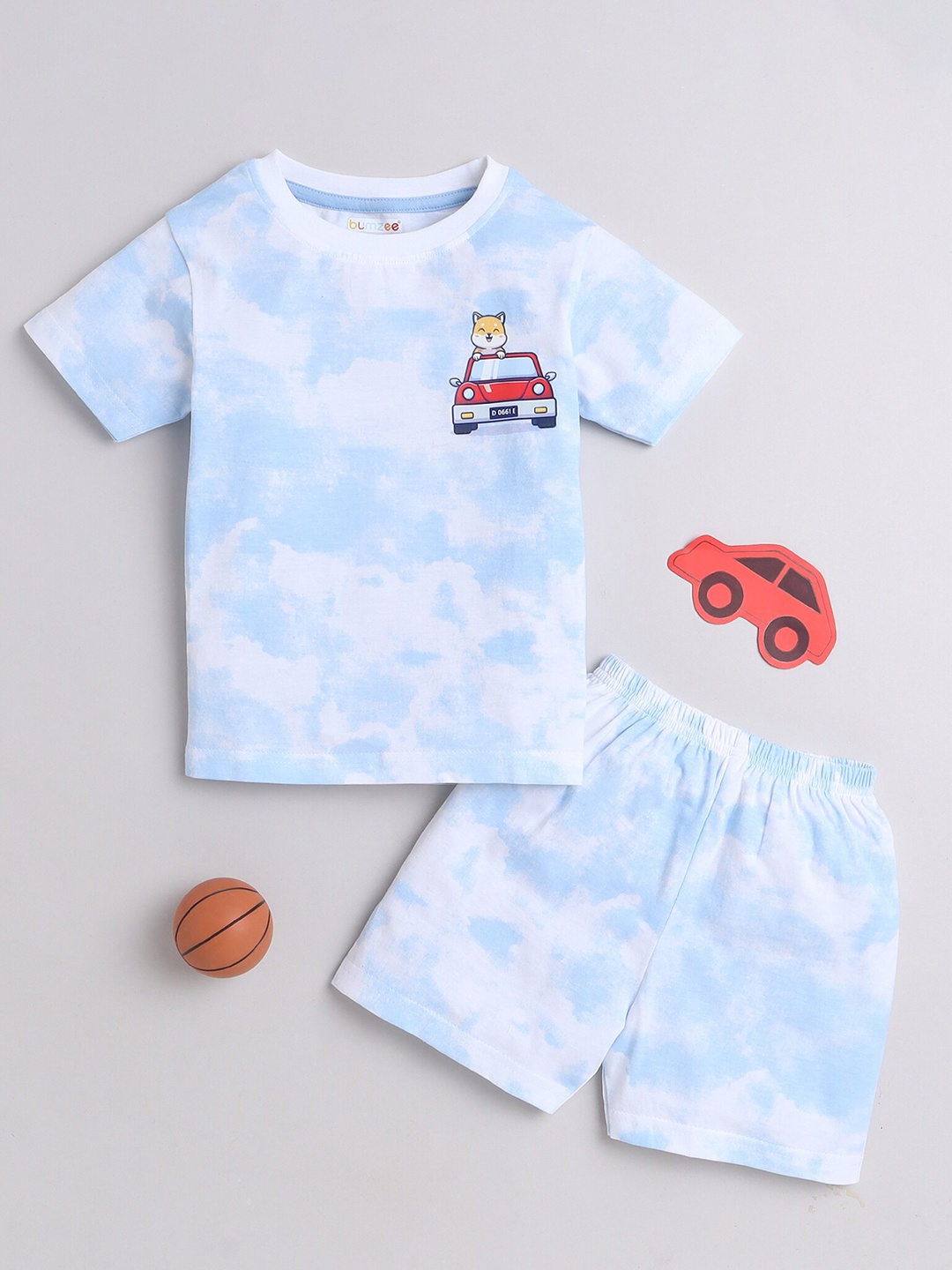 

BUMZEE Boys Printed T-shirt with Shorts, White