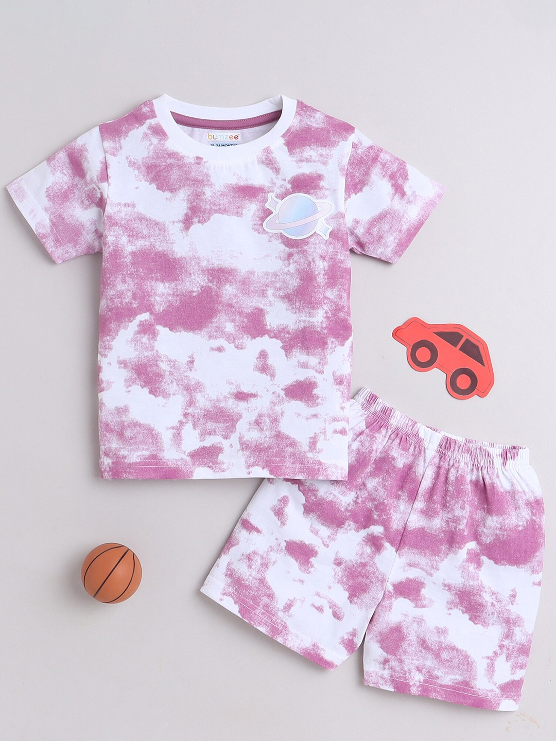 

BUMZEE Girls Printed T-shirt with Shorts, White