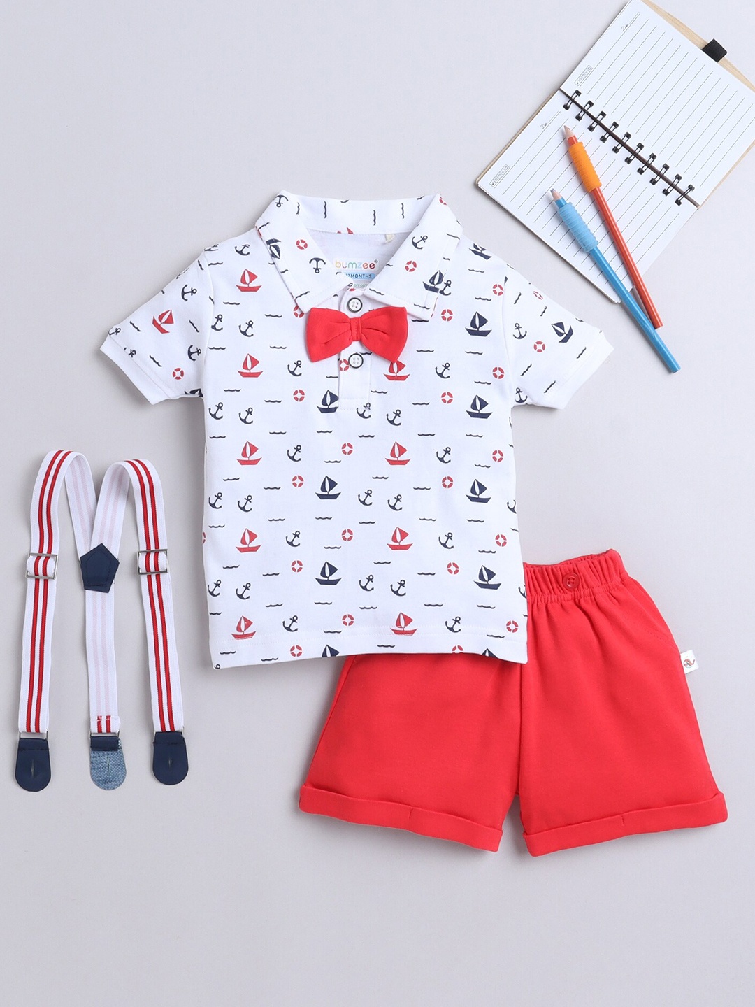 

BUMZEE Boys Printed T-shirt with Shorts, White