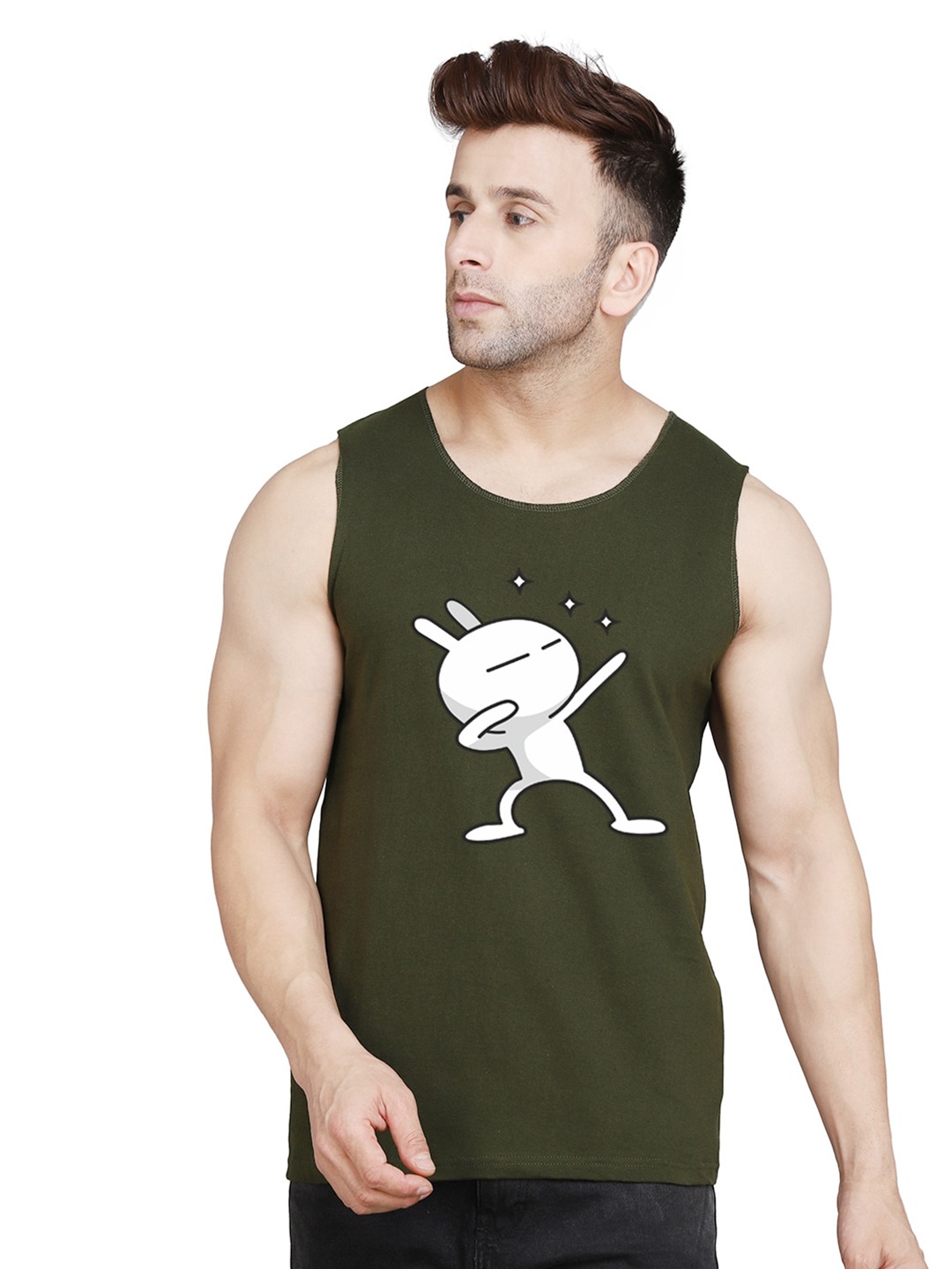 

SLOWLORIS Men Printed Raw Edge T-shirt, Olive