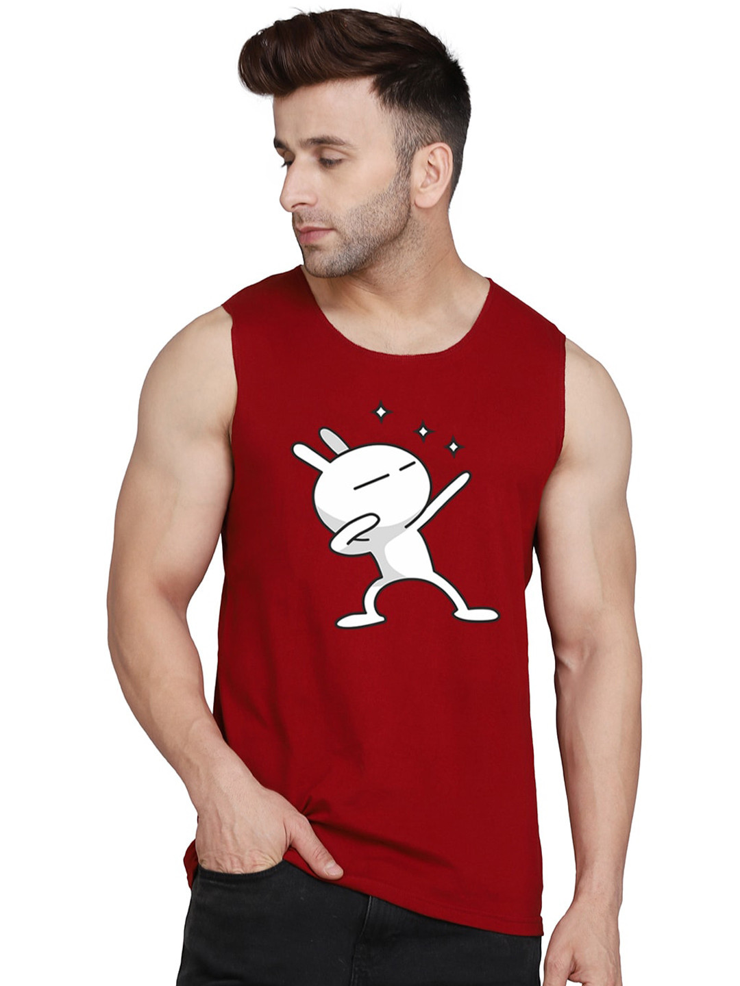 

SLOWLORIS Men Printed Raw Edge T-shirt, Maroon