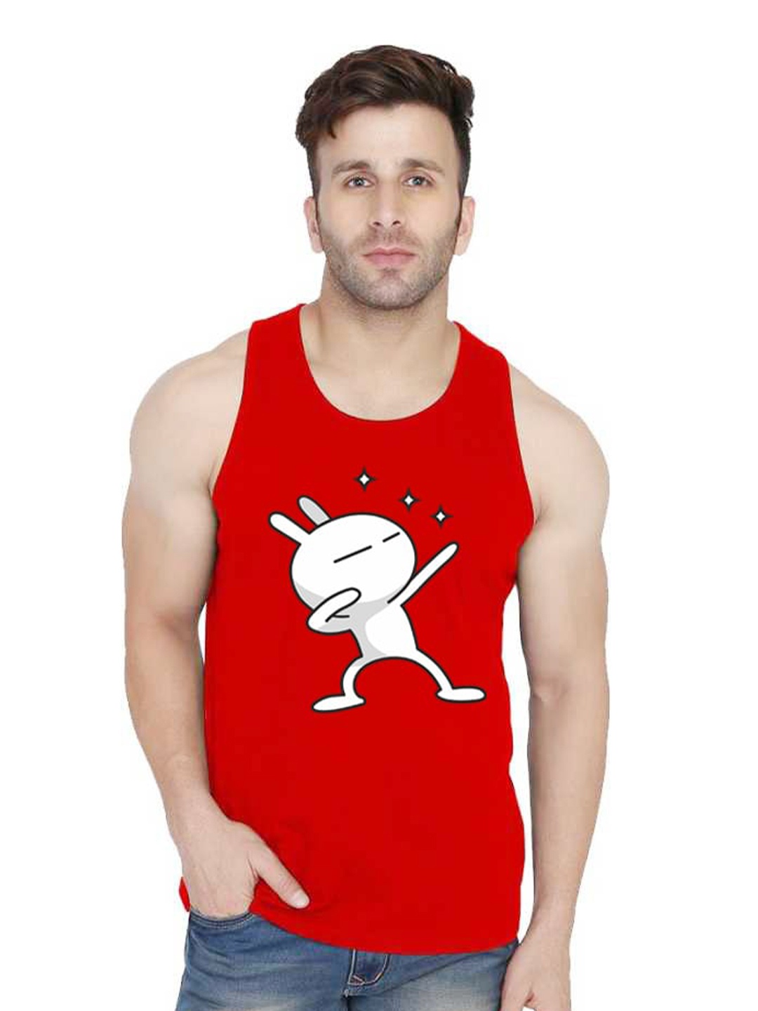 

SLOWLORIS Men Printed Applique T-shirt, Red