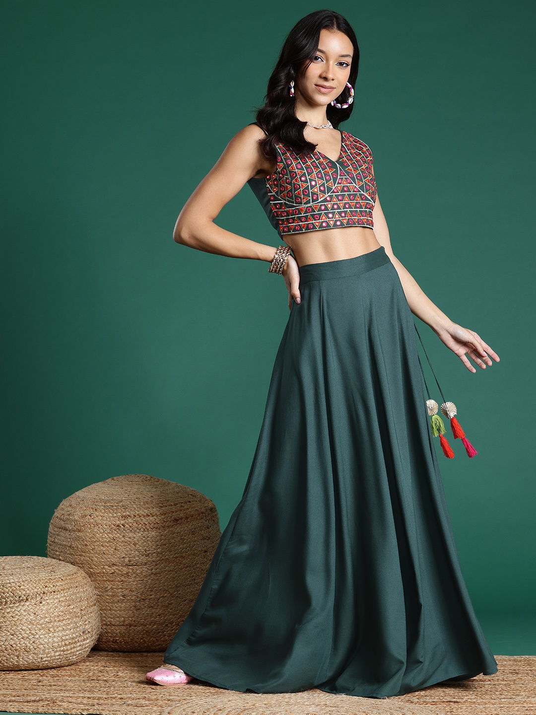 

Sangria Embroidered Ready to Wear Lehenga Choli, Green