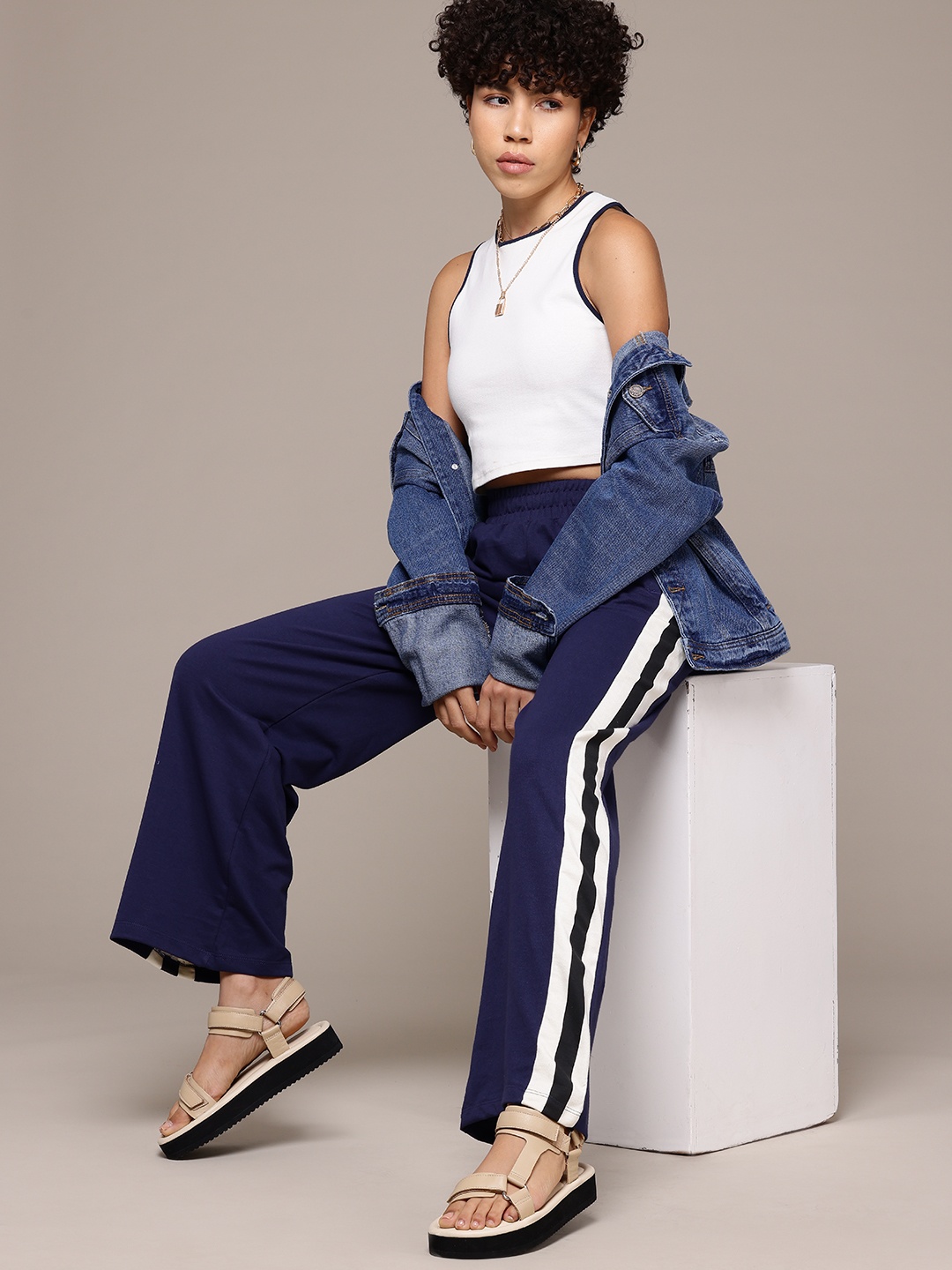 

The Roadster Lifestyle Co. Side Striped Flared Track Pants, Blue