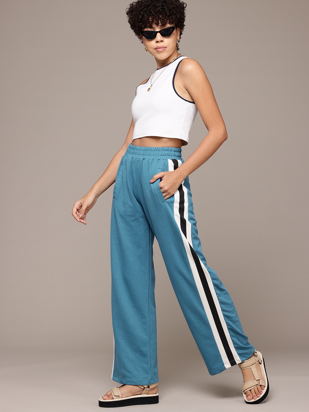

The Roadster Lifestyle Co. Side Striped Flared Track Pants, Blue